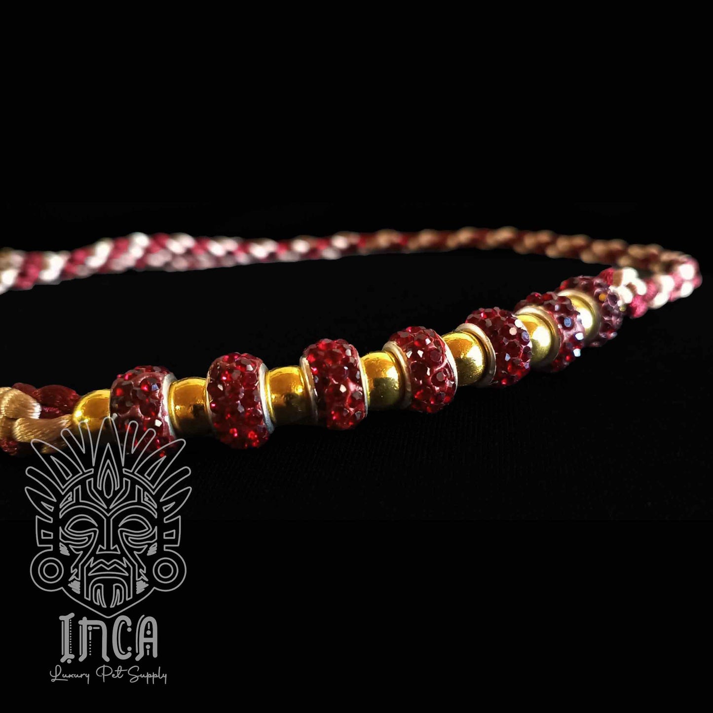 Guinzaglio da Show INCA LUXURY - In Raso Rame e Oro, con perle e asola per collare - 130 cm