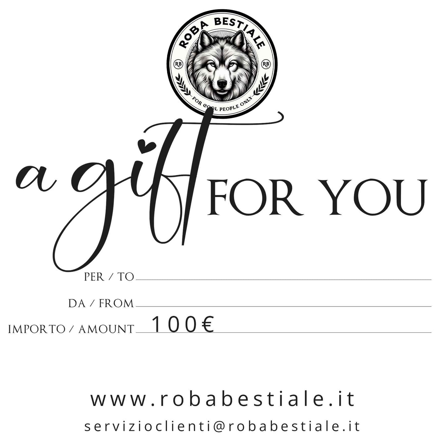 BUONO REGALO - 100€ da spendere da Roba Bestiale, da Regalare a chi vuoi!