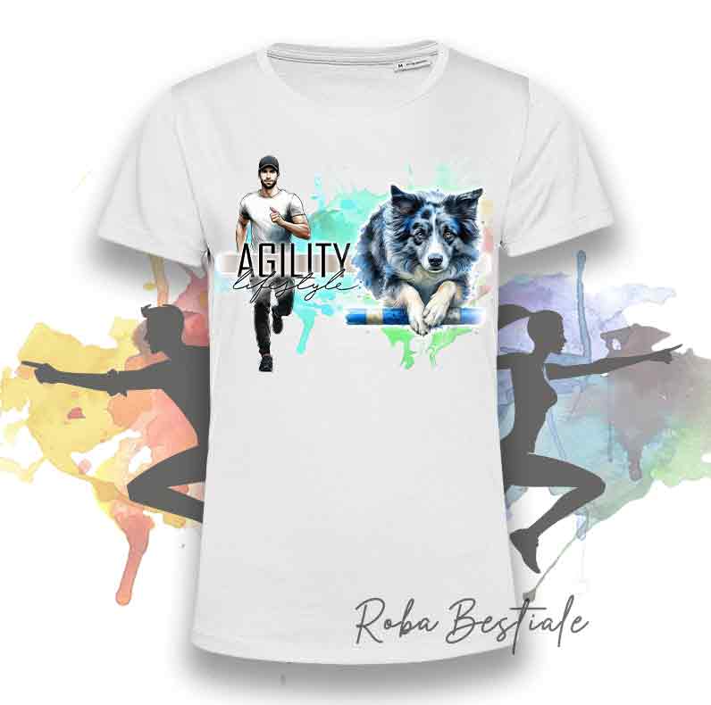 T-Shirt AGILITY Lifestyle - BORDER COLLIE Blue Merle - Design "GIRL" o "BOY"