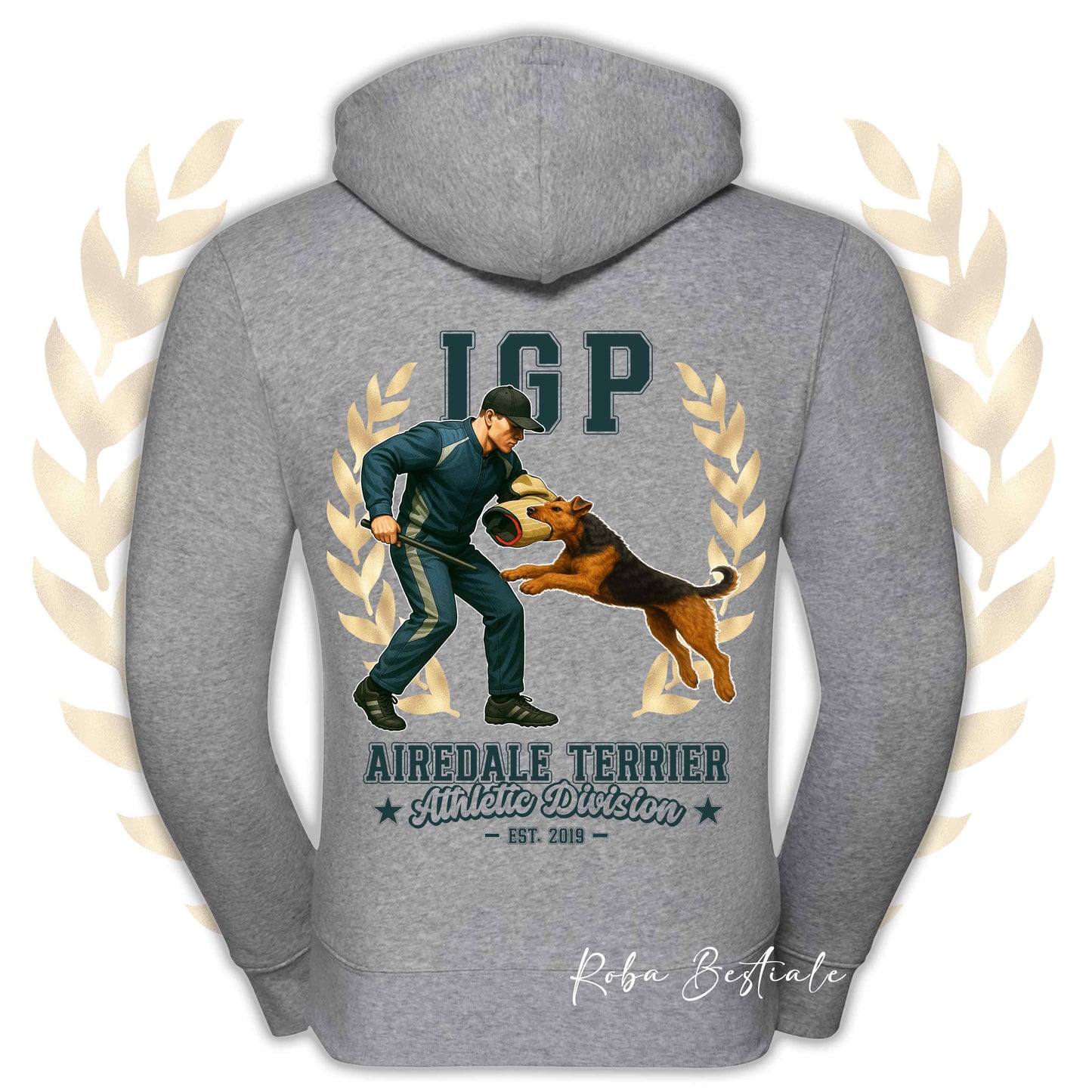 Felpa IGP ATTACK - AIREDALE TERRIER - Con Cappuccio e Full Zip, Uomo o Donna, in tanti colori - dalla XS alla 5XL