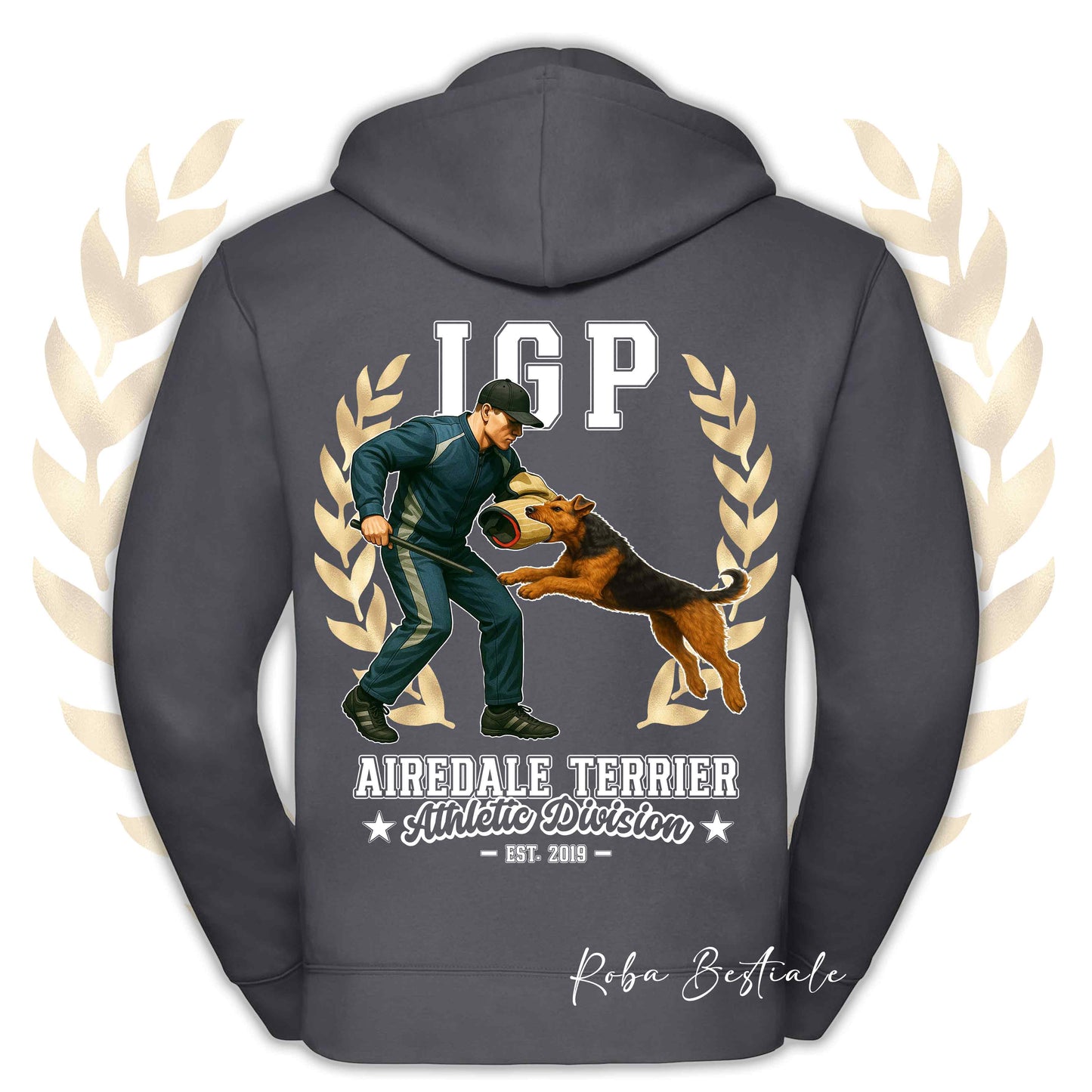 Felpa IGP ATTACK - AIREDALE TERRIER - Con Cappuccio e Full Zip, Uomo o Donna, in tanti colori - dalla XS alla 5XL