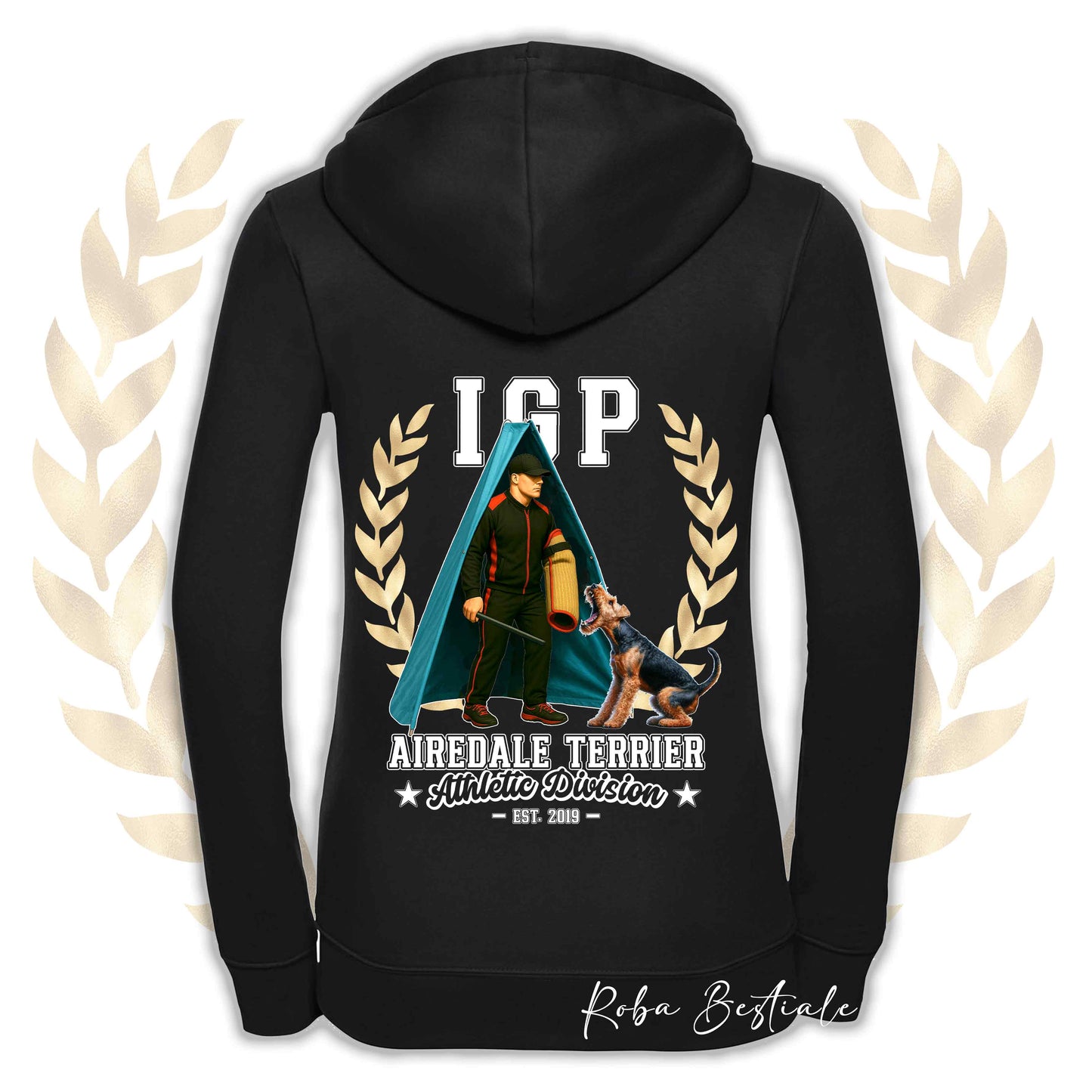 Felpa IGP REVIER - AIREDALE TERRIER - Con Cappuccio e Full Zip, Uomo o Donna, in tanti colori - dalla XS alla 5XL