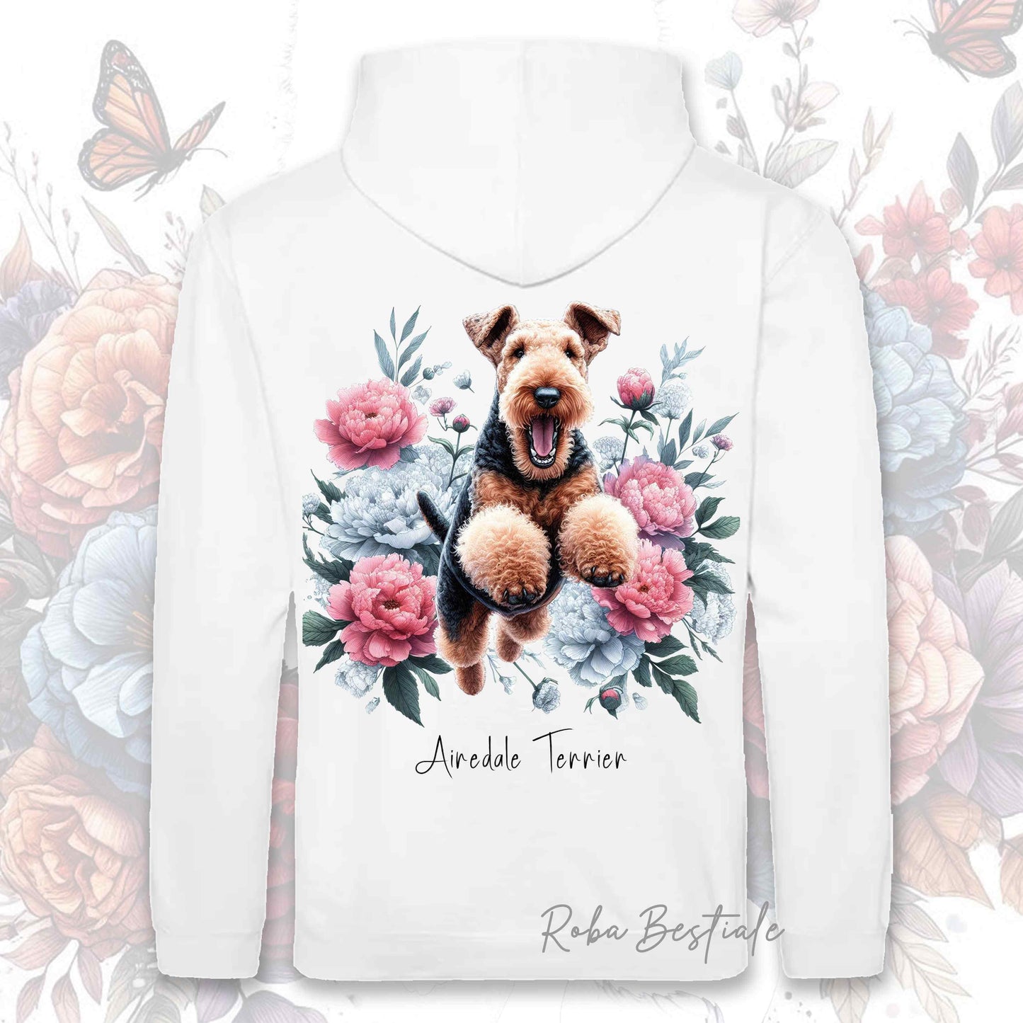 Felpa PEONY - AIREDALE TERRIER - Con Cappuccio e Tasconi, Unisex, in tanti colori - dalla XS alla 5XL