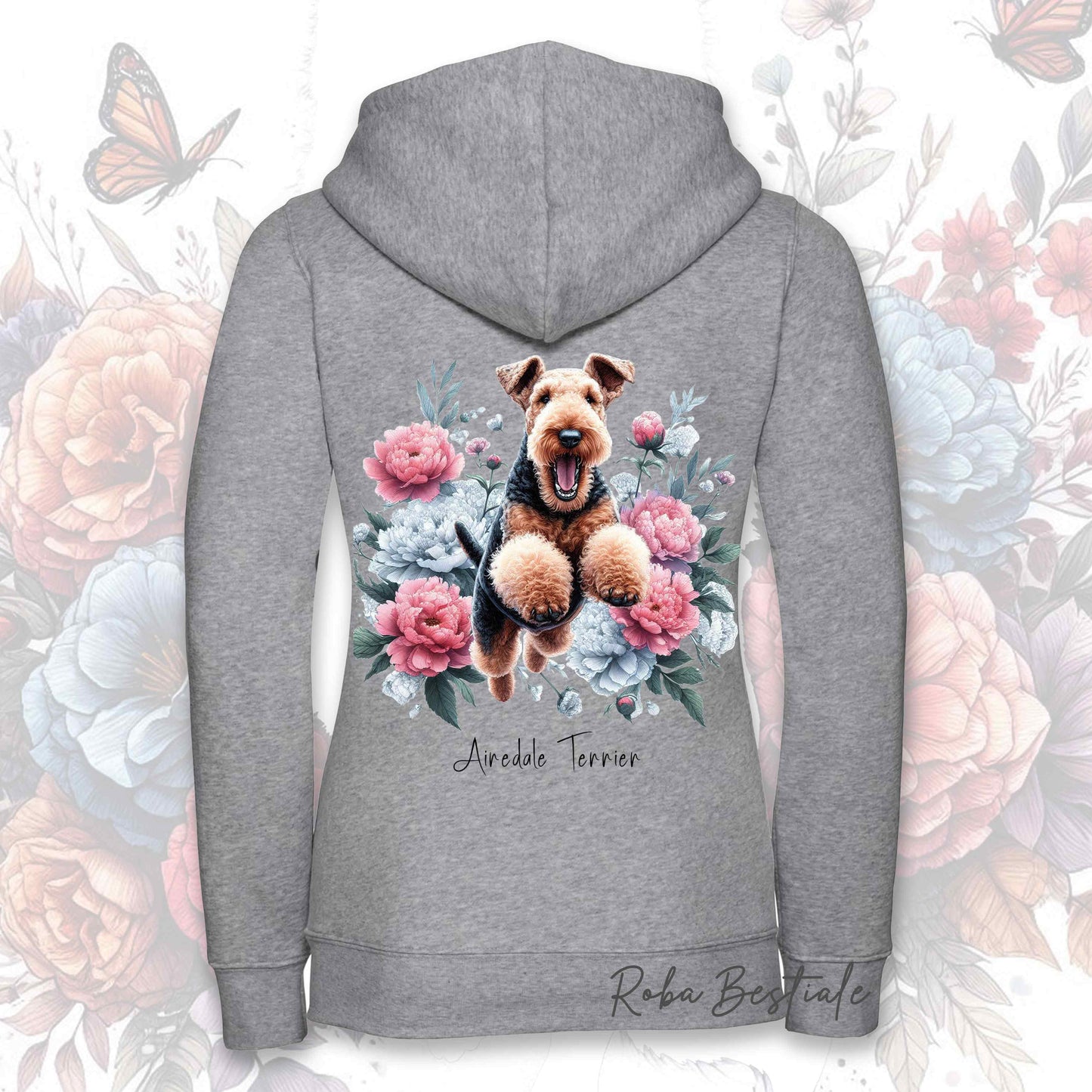 Felpa PEONY - AIREDALE TERRIER - Con Cappuccio e Full Zip, Uomo o Donna, in tanti colori - dalla XS alla 5XL