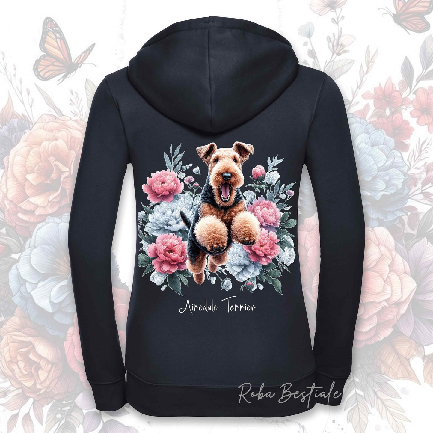 Felpa PEONY - AIREDALE TERRIER - Con Cappuccio e Full Zip, Uomo o Donna, in tanti colori - dalla XS alla 5XL