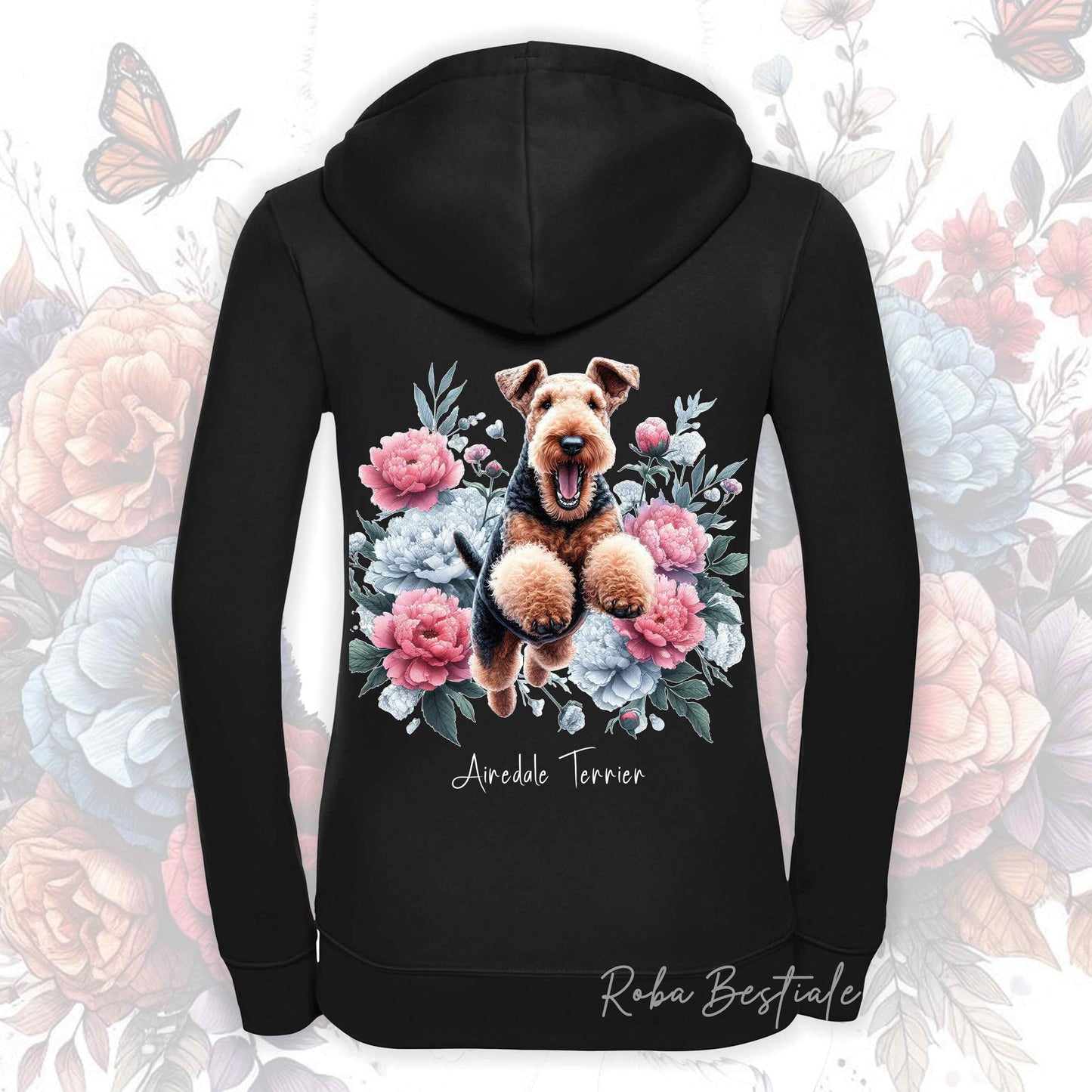 Felpa PEONY - AIREDALE TERRIER - Con Cappuccio e Full Zip, Uomo o Donna, in tanti colori - dalla XS alla 5XL