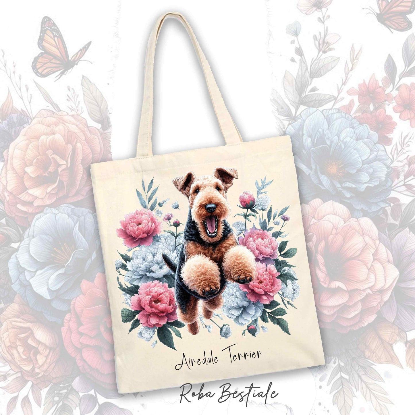 Shopper PEONY - AIREDALE TERRIER - Diversi colori disponibili - 100% Cotone