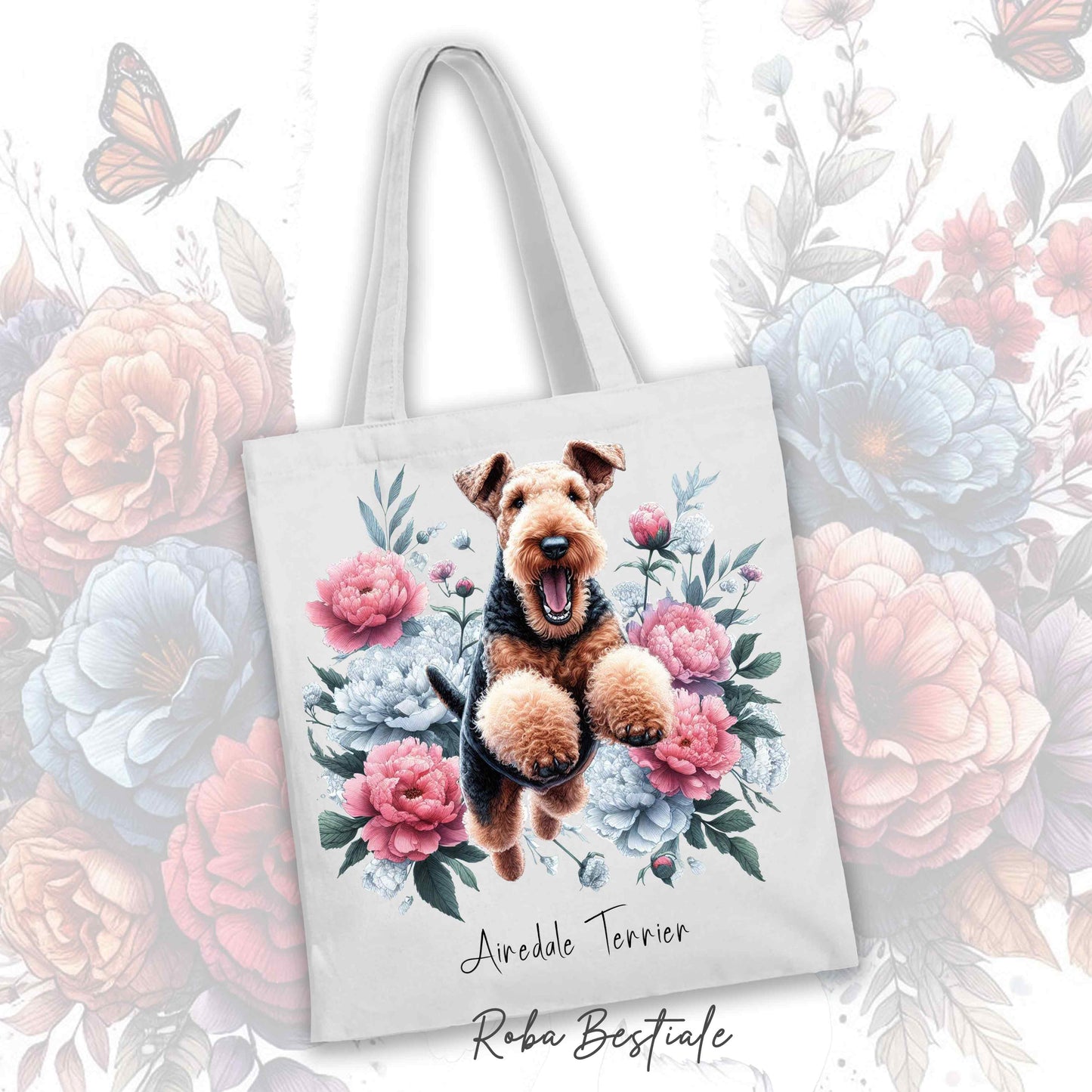 Shopper PEONY - AIREDALE TERRIER - Diversi colori disponibili - 100% Cotone