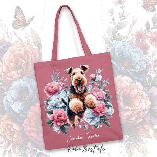 Shopper PEONY - AIREDALE TERRIER - Diversi colori disponibili - 100% Cotone