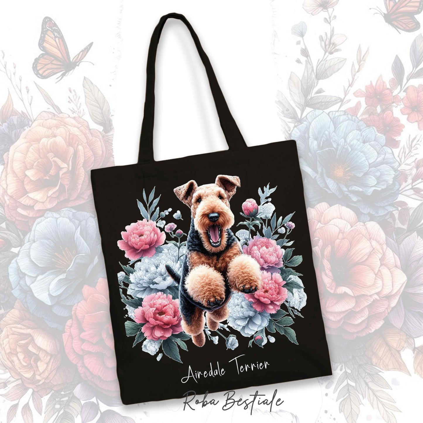 Shopper PEONY - AIREDALE TERRIER - Diversi colori disponibili - 100% Cotone