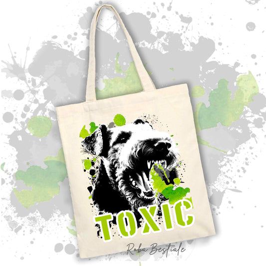 Shopper TOXIC - AIREDALE TERRIER - Diversi colori disponibili, 100% Cotone