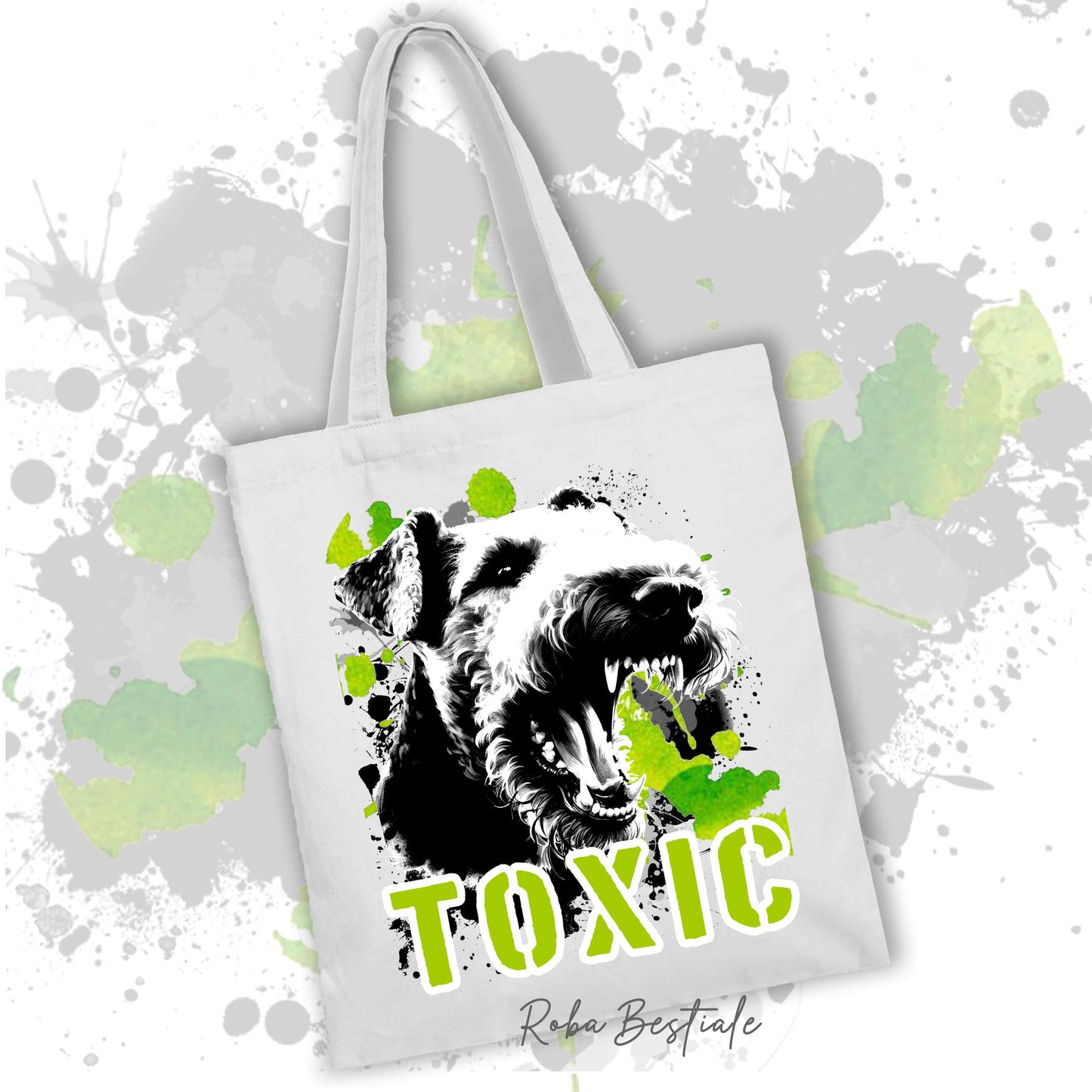 Shopper TOXIC - AIREDALE TERRIER - Diversi colori disponibili, 100% Cotone