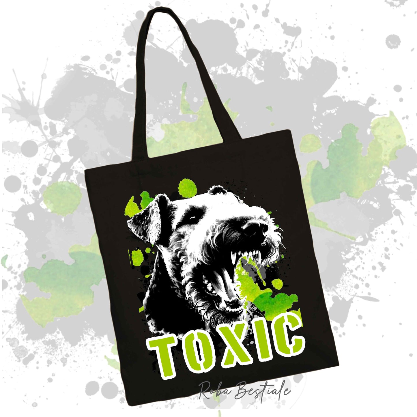 Shopper TOXIC - AIREDALE TERRIER - Diversi colori disponibili, 100% Cotone