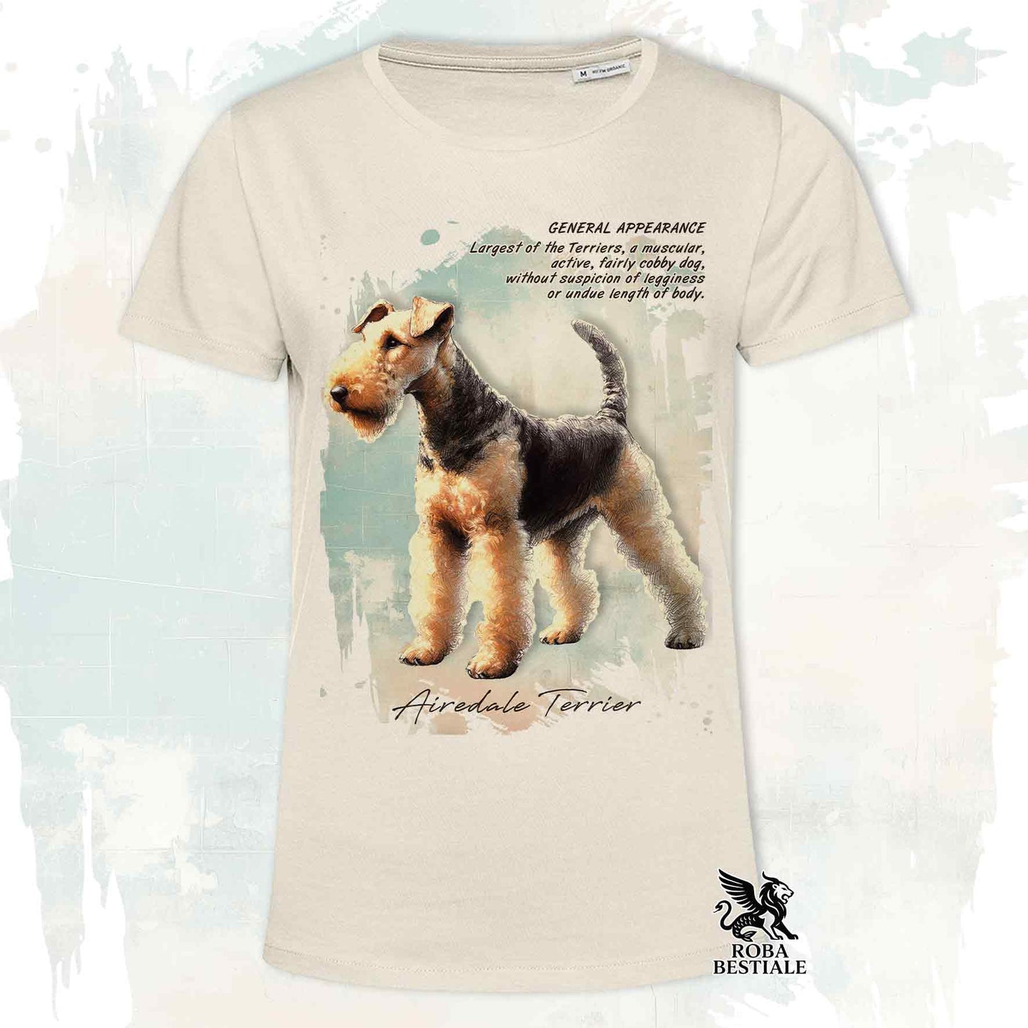 T-Shirt APPEARANCE - AIREDALE TERRIER - Bianca o Beige, da Uomo o da Donna - dalla XS alla 5XL