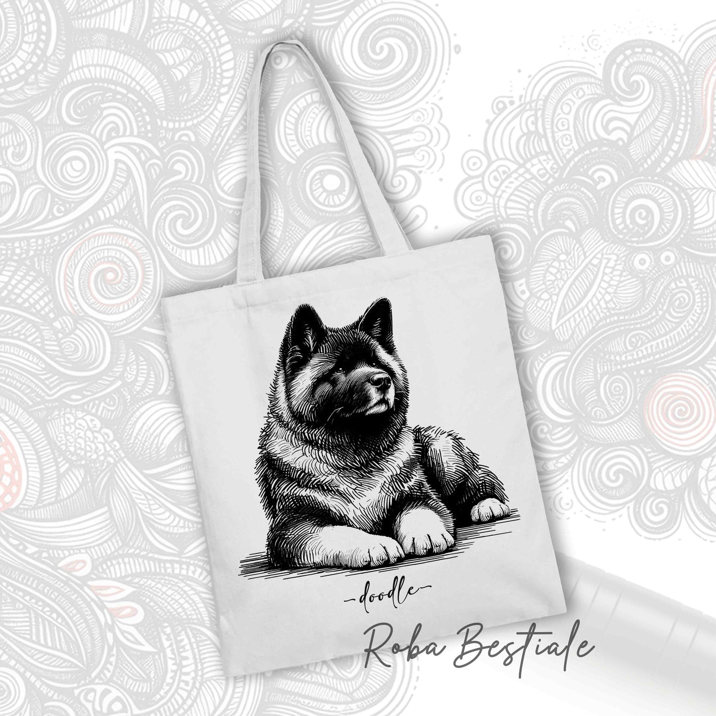Shopper DOODLE Elegance - AKITA AMERICANO - Diversi colori disponibili, 100% Cotone