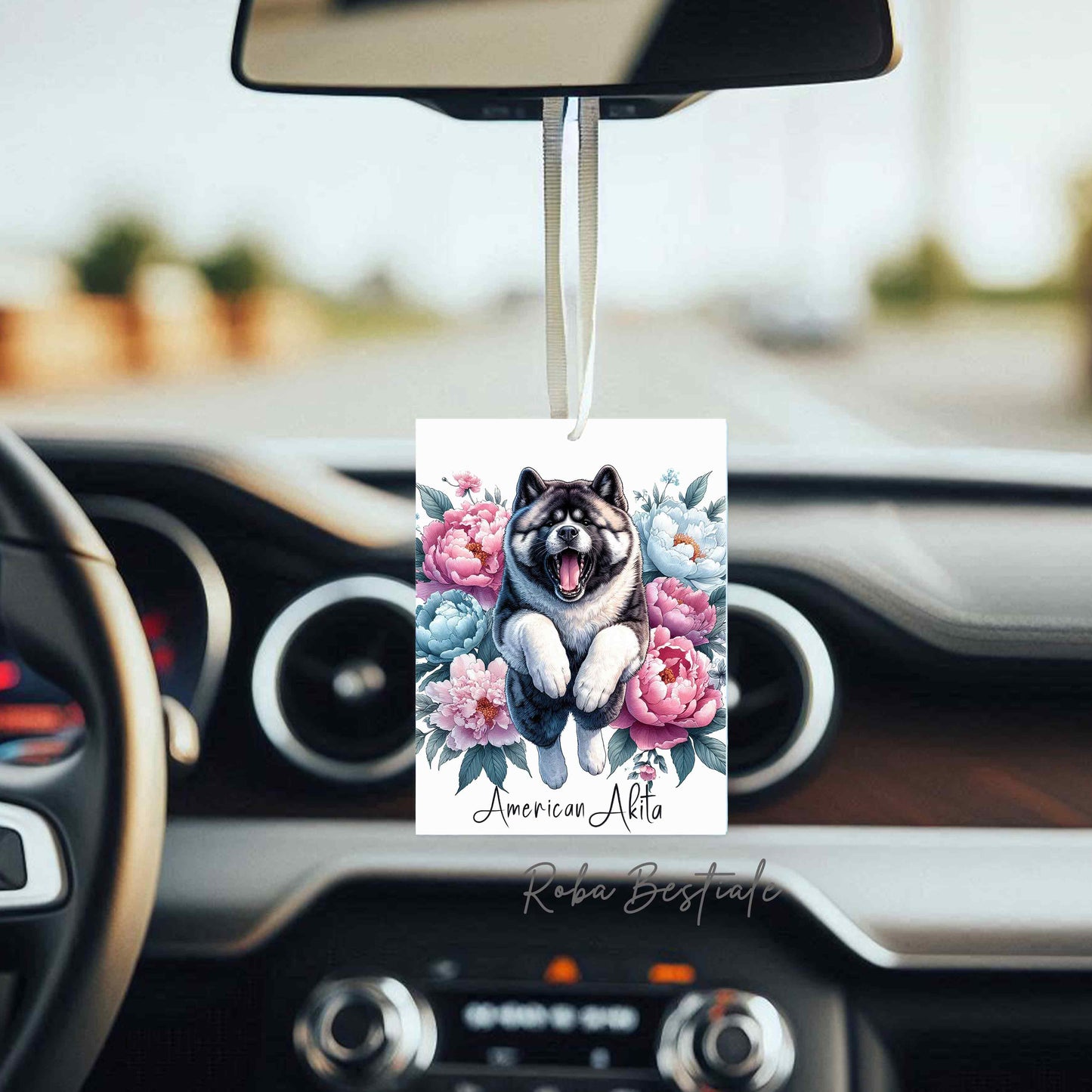 Deodorante Auto PEONY - AKITA AMERICANO - In Feltro, con cordino - 7,5 x 10 cm