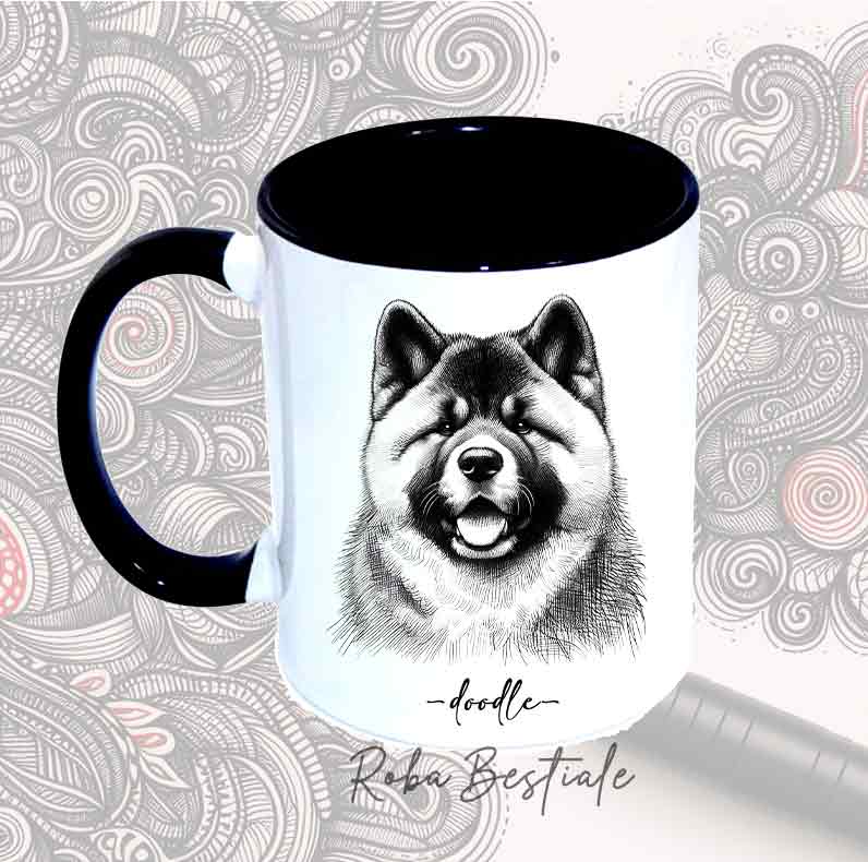 Tazza DOODLE - AKITA AMERICANO - In Ceramica, con manico e interno colorati - 330 ml