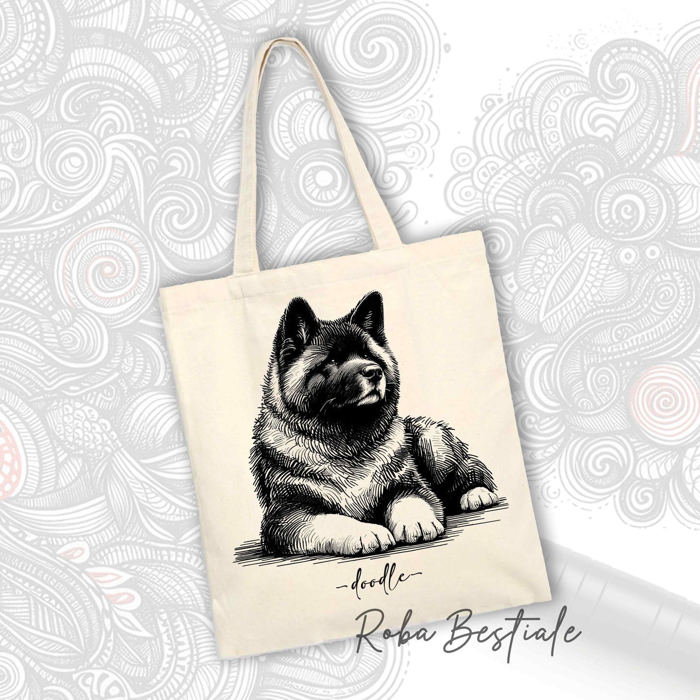 Shopper DOODLE Elegance - AKITA AMERICANO - Diversi colori disponibili, 100% Cotone