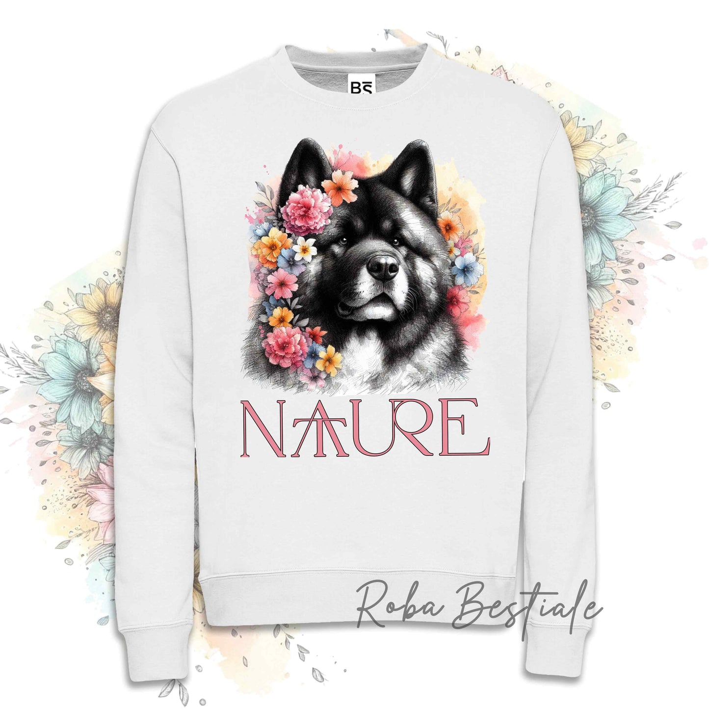 Felpa NATURE - AKITA AMERICANO - Girocollo, Unisex - Off White, Bianca o Grigia - dalla XS alla 3XL
