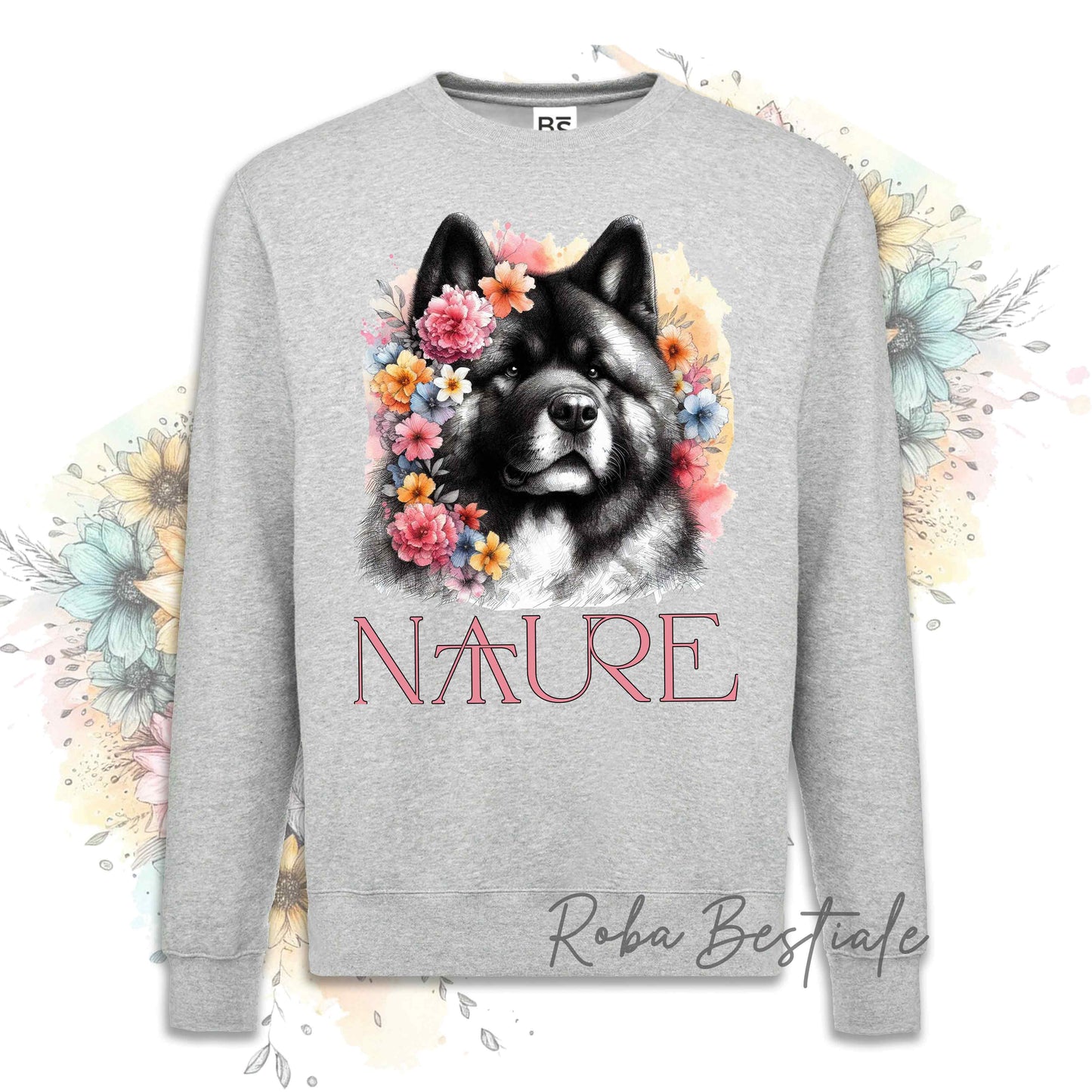 Felpa NATURE - AKITA AMERICANO - Girocollo, Unisex - Off White, Bianca o Grigia - dalla XS alla 3XL