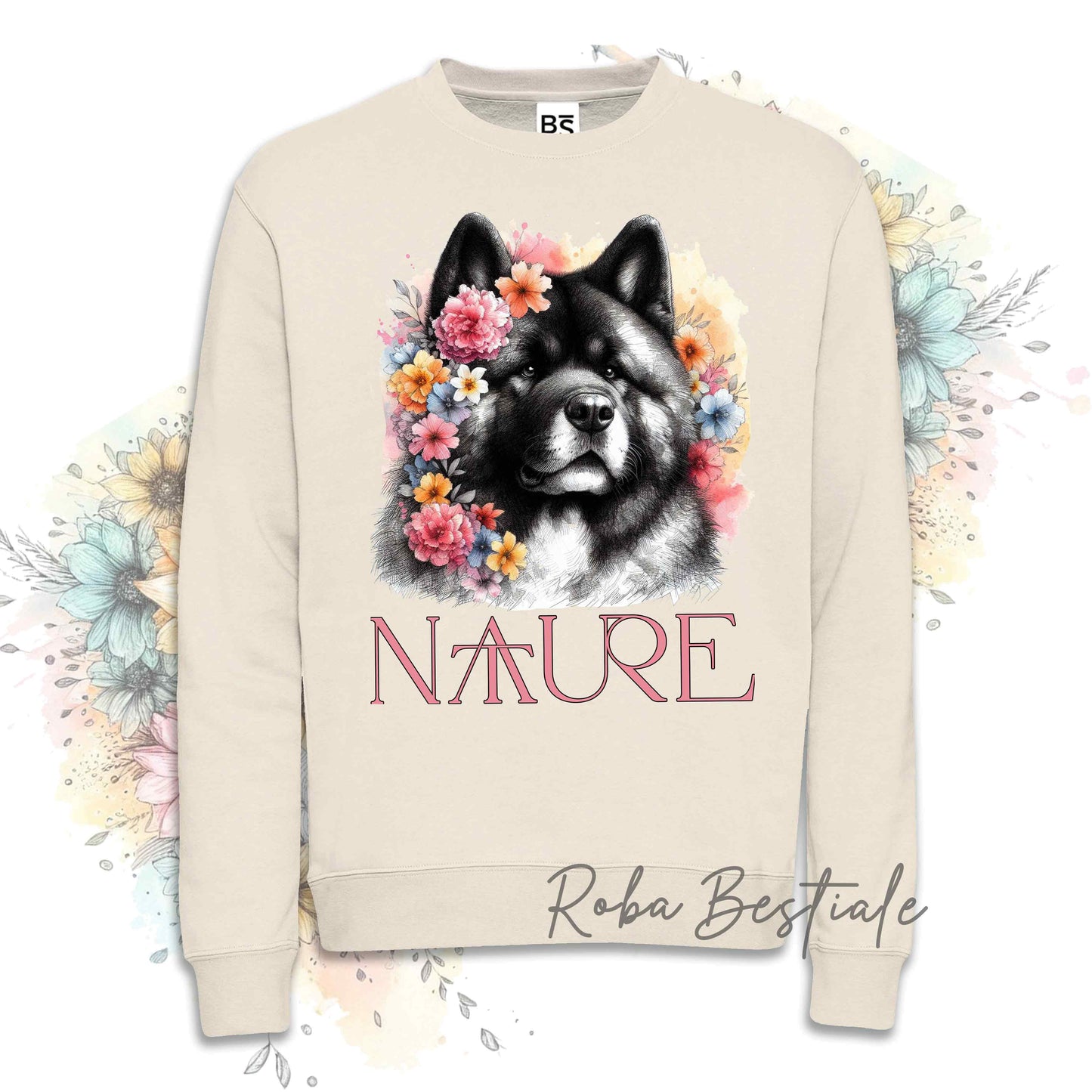Felpa NATURE - AKITA AMERICANO - Girocollo, Unisex - Off White, Bianca o Grigia - dalla XS alla 3XL