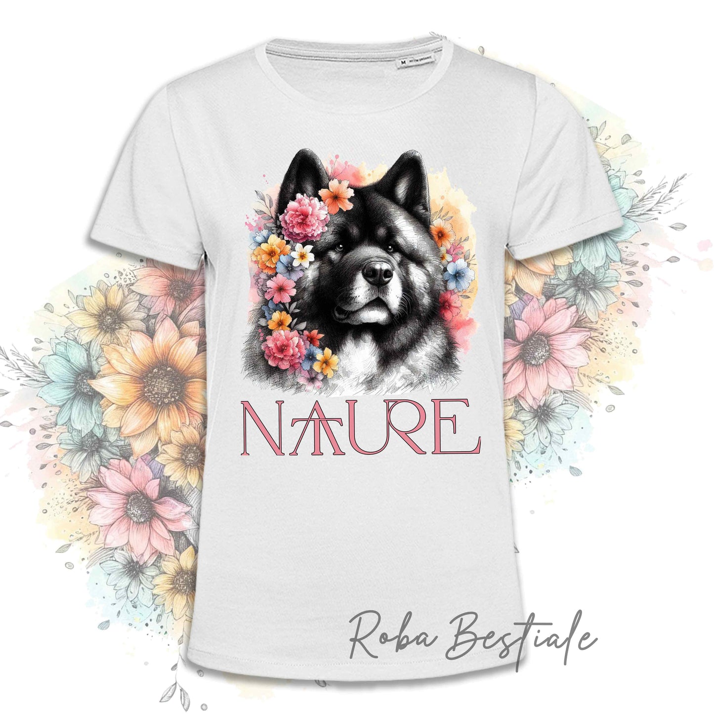 T-Shirt NATURE - AKITA AMERICANO - Bianca, Uomo o Donna - dalla XS alla 5XL