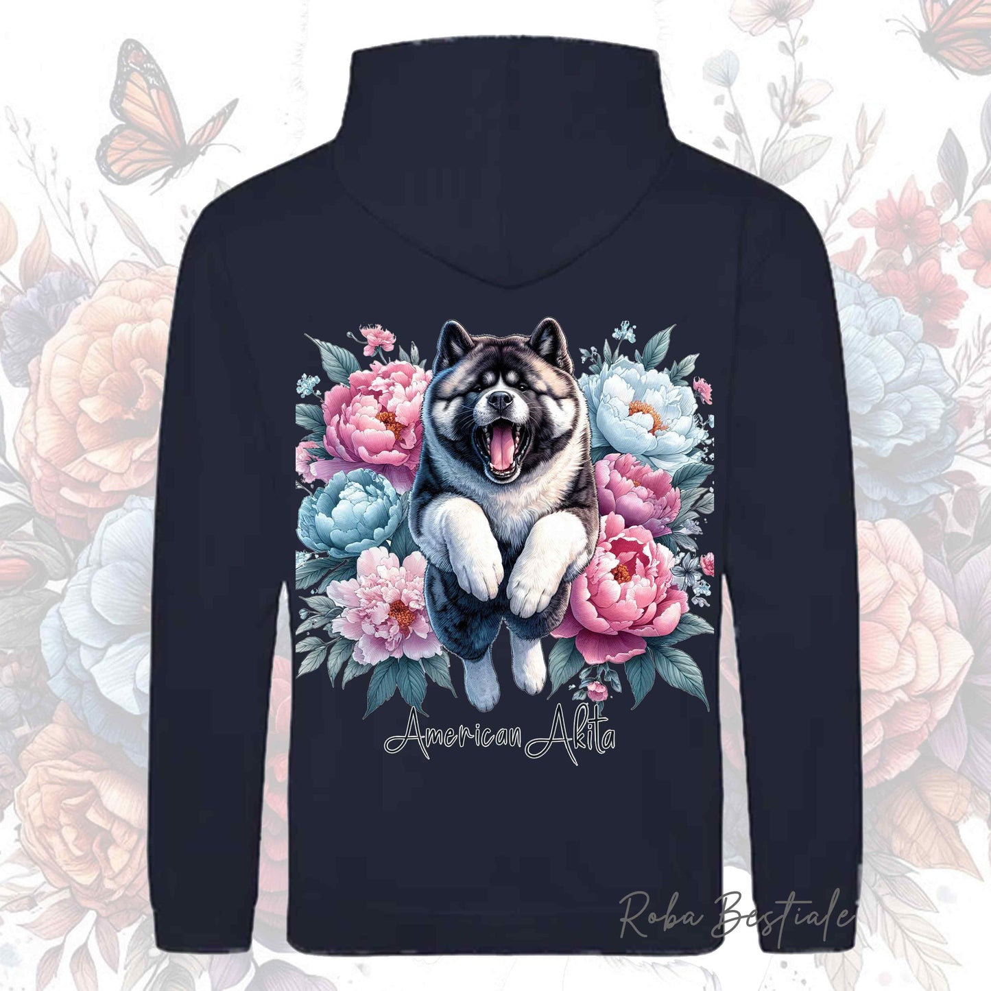 Felpa PEONY - AKITA AMERICANO - Con Cappuccio e Tasconi, Unisex, in tanti colori - dalla XS alla 5XL