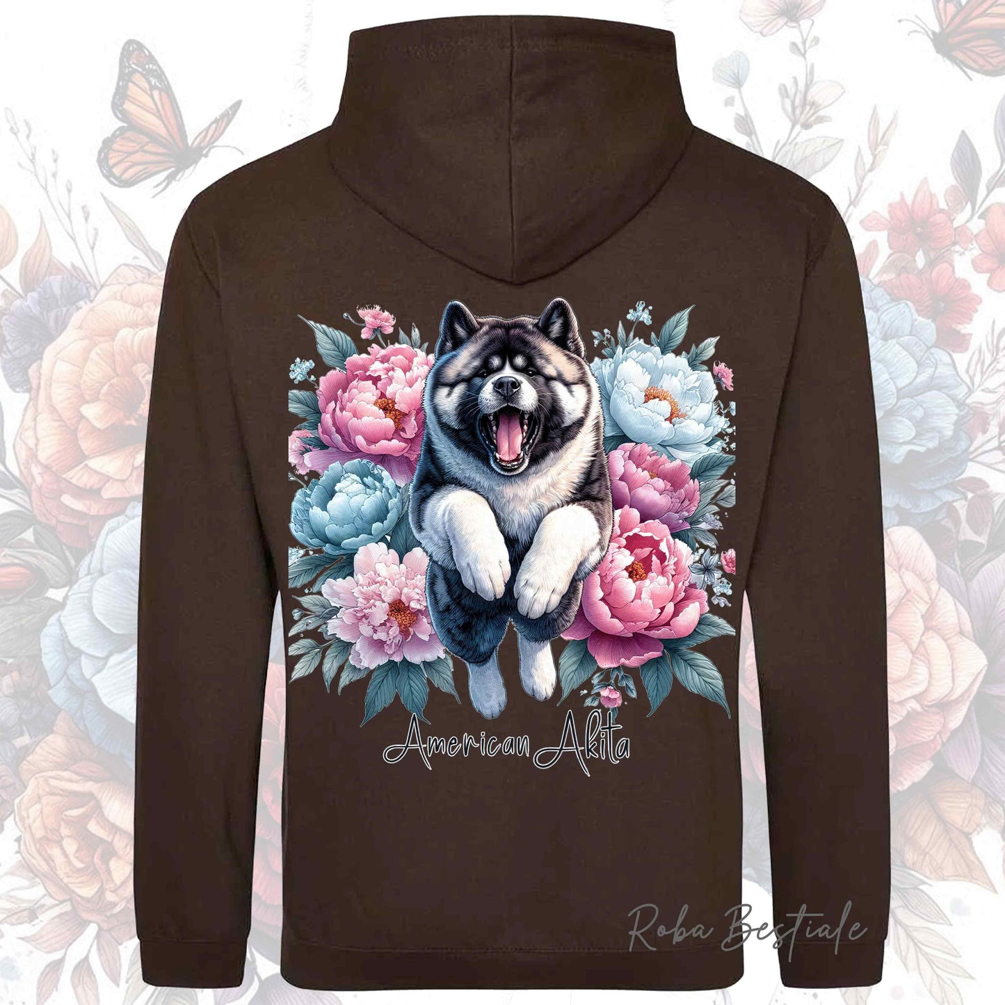 Felpa PEONY - AKITA AMERICANO - Con Cappuccio e Tasconi, Unisex, in tanti colori - dalla XS alla 5XL