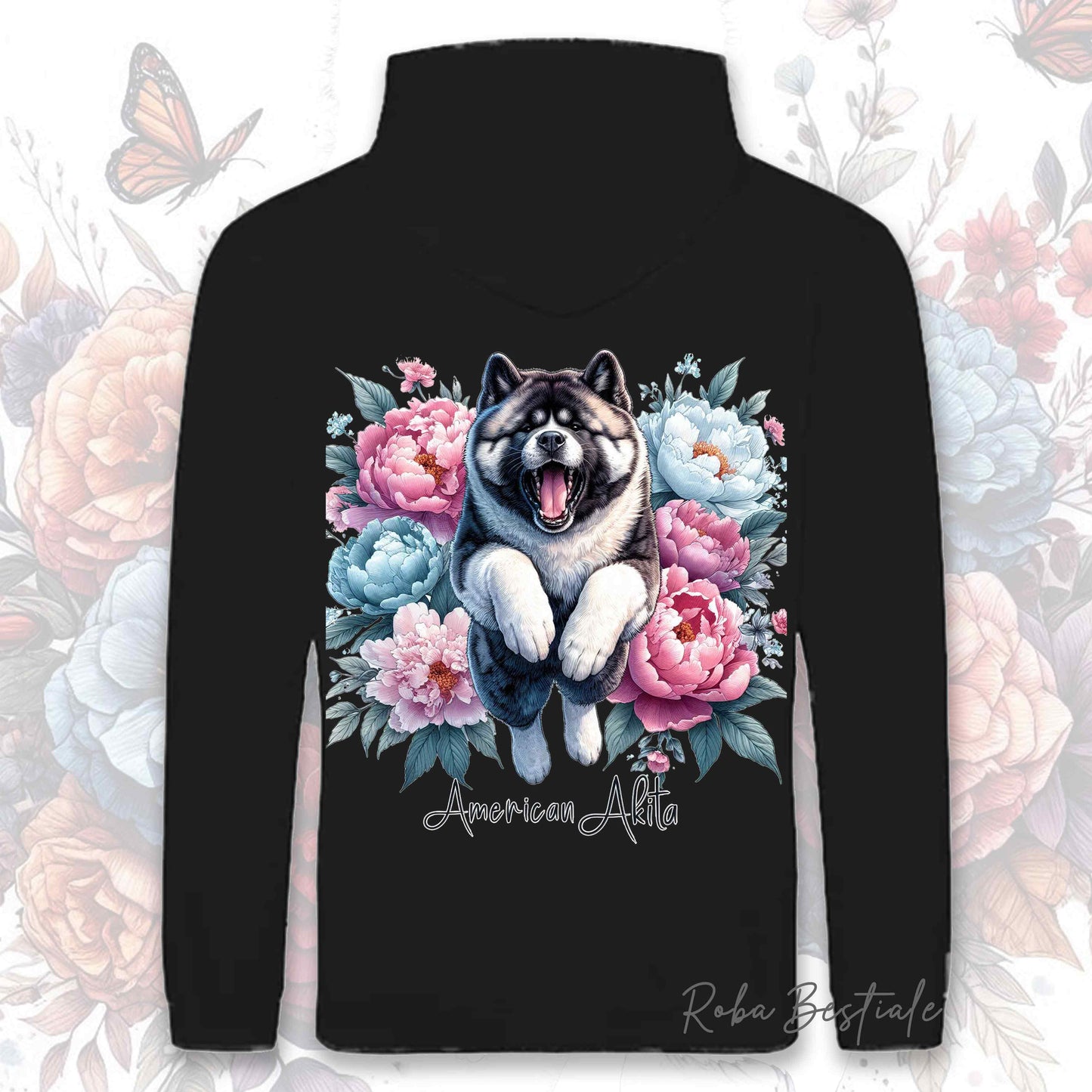 Felpa PEONY - AKITA AMERICANO - Con Cappuccio e Tasconi, Unisex, in tanti colori - dalla XS alla 5XL
