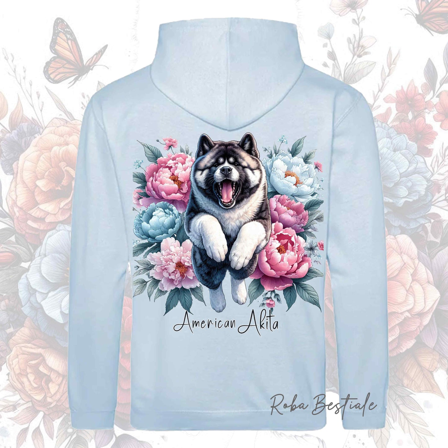 Felpa PEONY - AKITA AMERICANO - Con Cappuccio e Tasconi, Unisex, in tanti colori - dalla XS alla 5XL