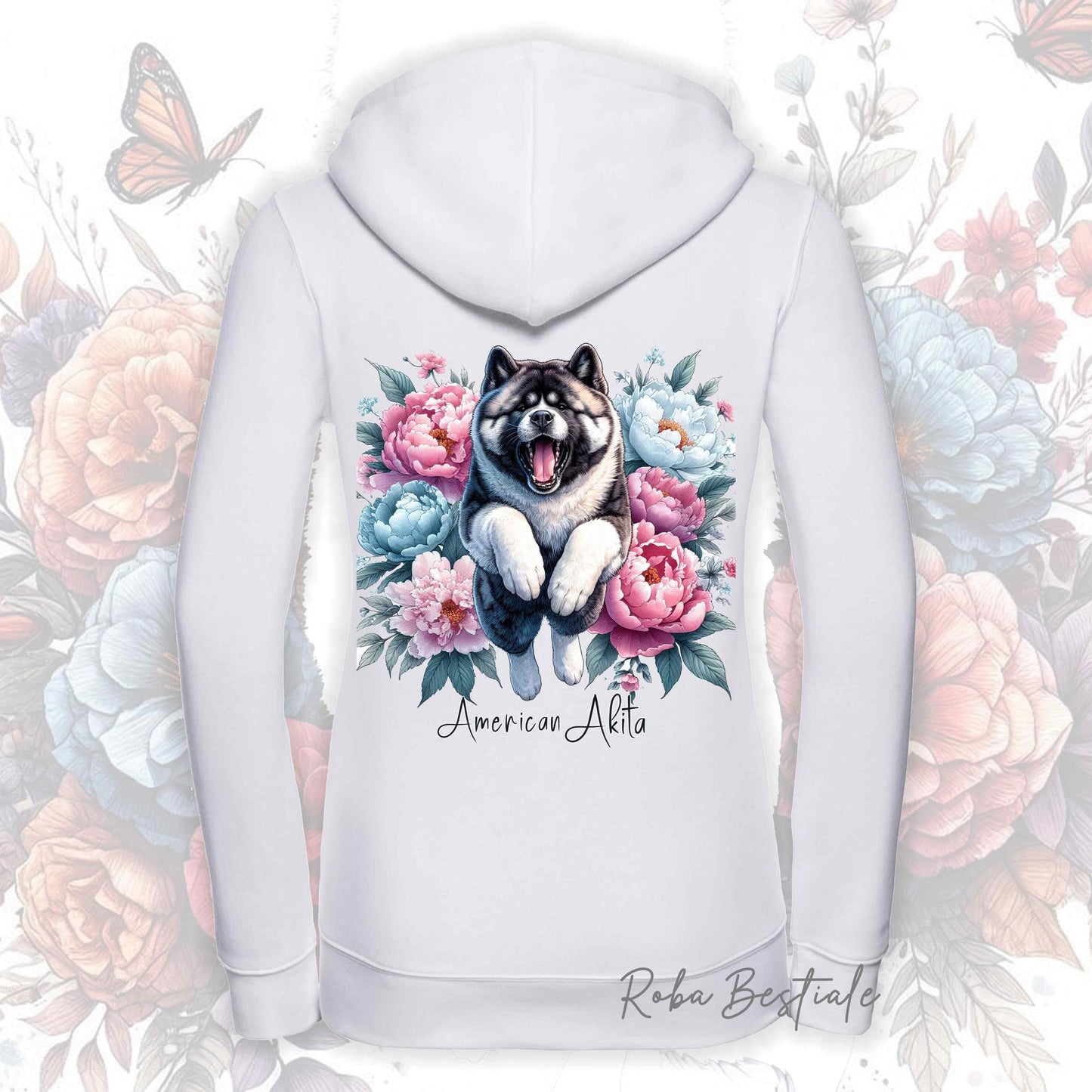 Felpa PEONY - AKITA AMERICANO - Con Cappuccio e Full Zip, Uomo o Donna, in tanti colori - dalla XS alla 5XL