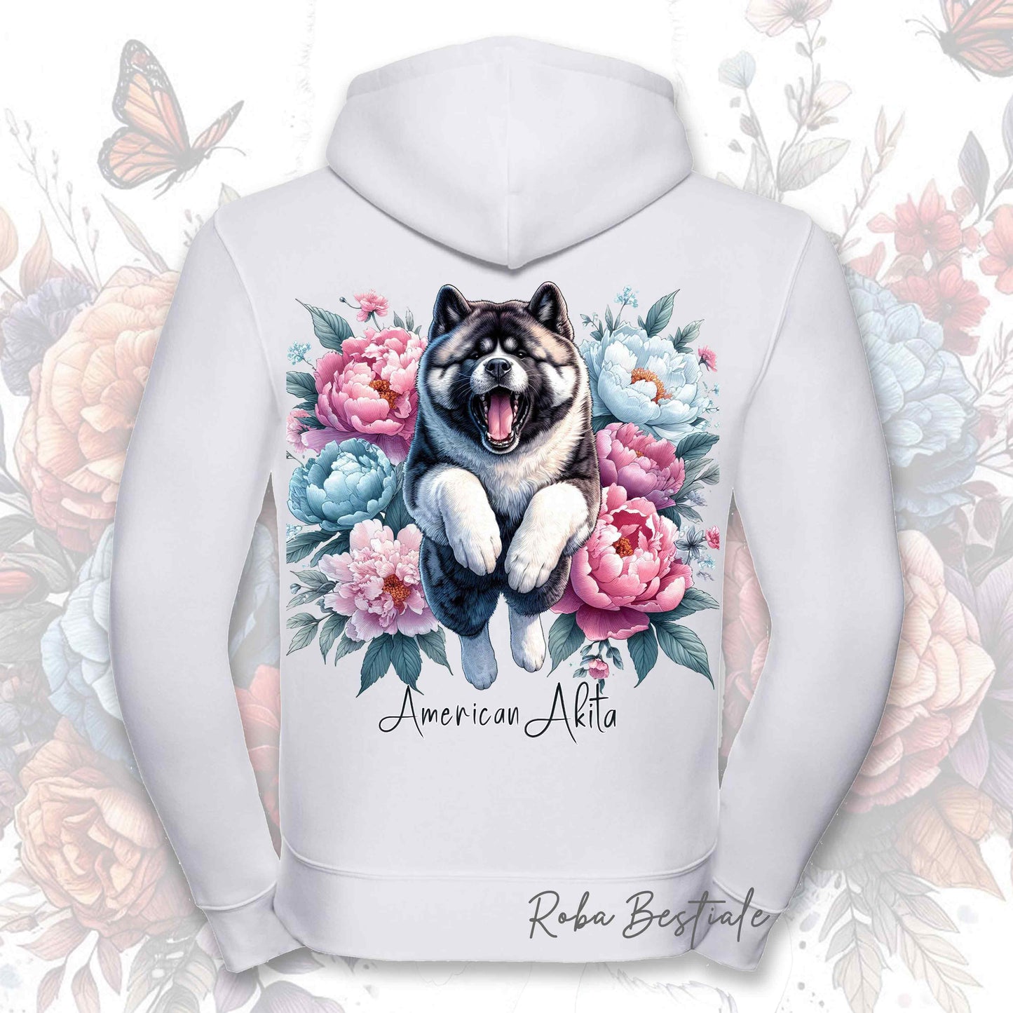 Felpa PEONY - AKITA AMERICANO - Con Cappuccio e Full Zip, Uomo o Donna, in tanti colori - dalla XS alla 5XL