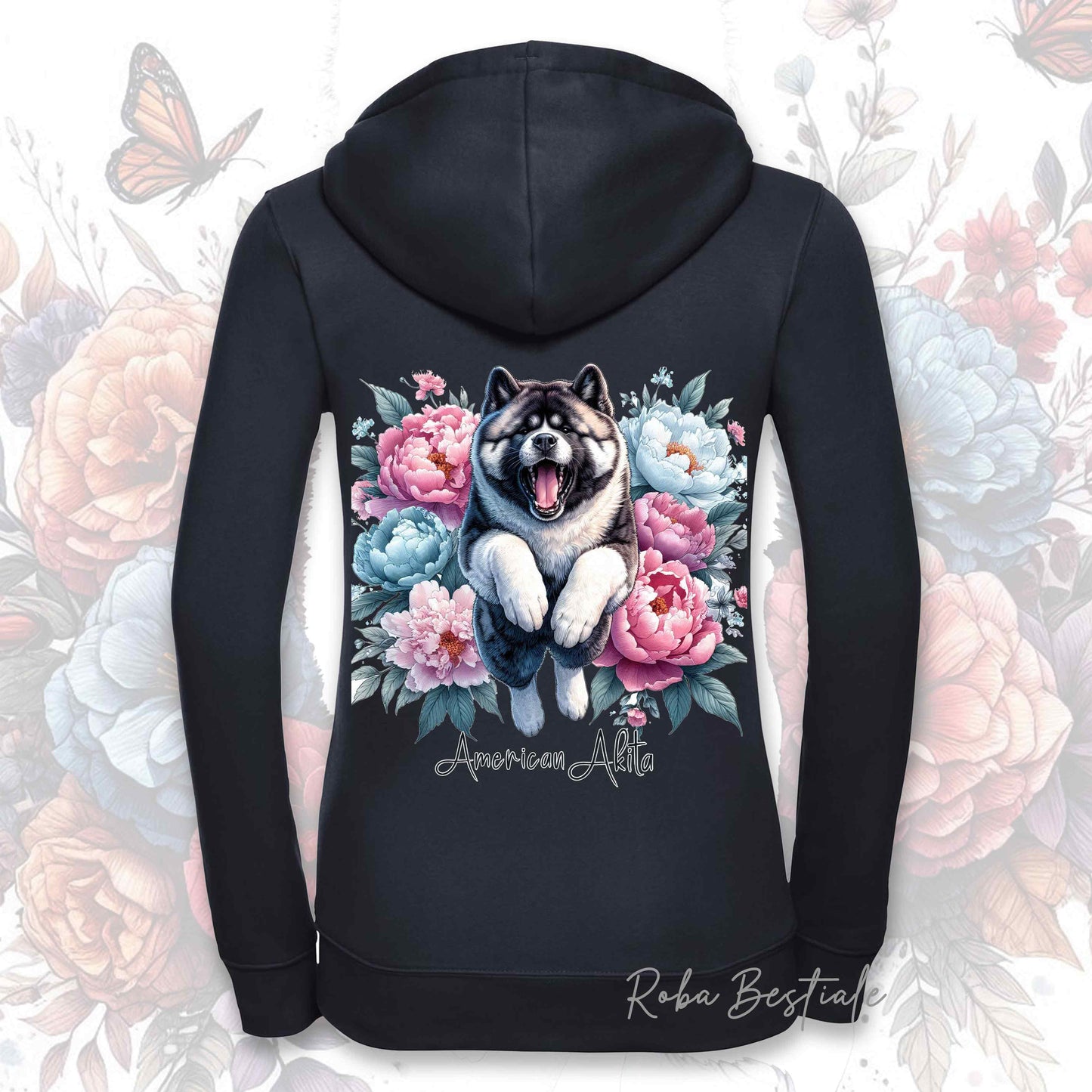 Felpa PEONY - AKITA AMERICANO - Con Cappuccio e Full Zip, Uomo o Donna, in tanti colori - dalla XS alla 5XL