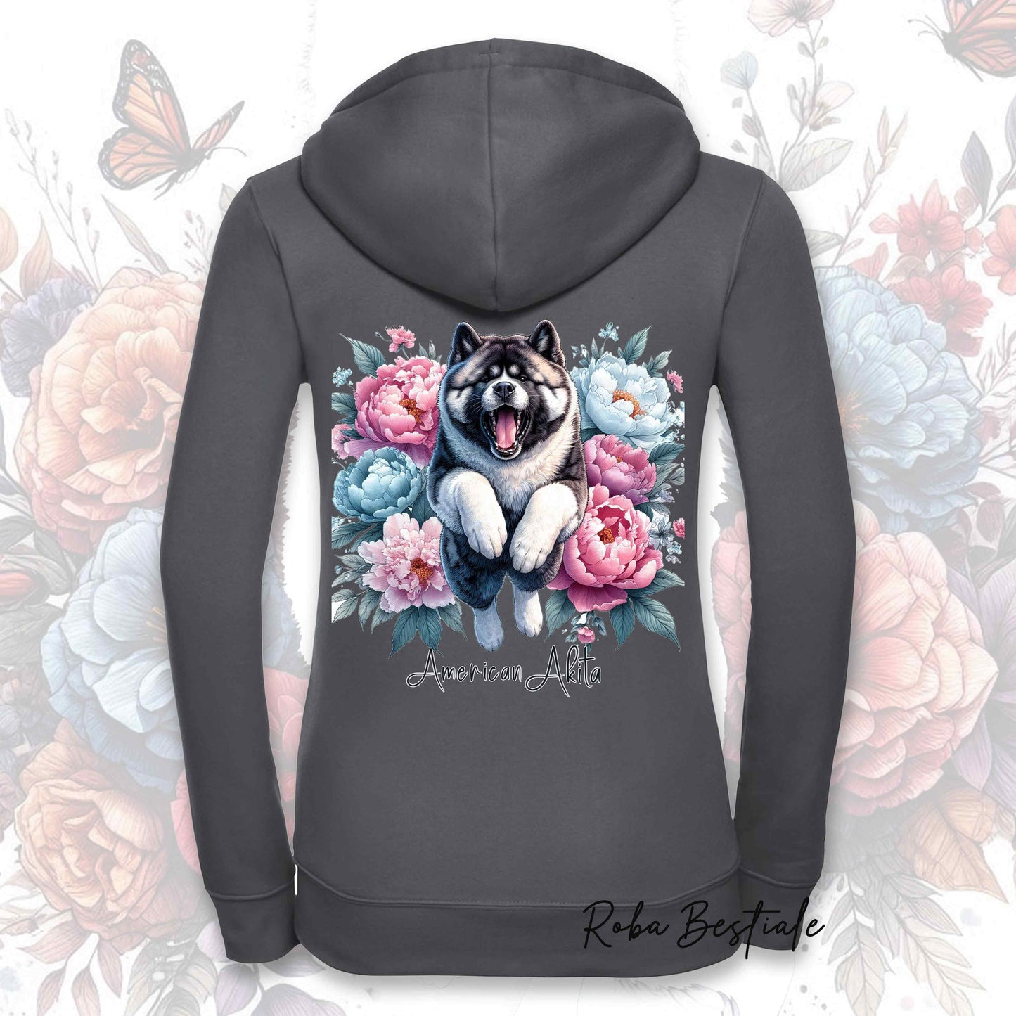 Felpa PEONY - AKITA AMERICANO - Con Cappuccio e Full Zip, Uomo o Donna, in tanti colori - dalla XS alla 5XL