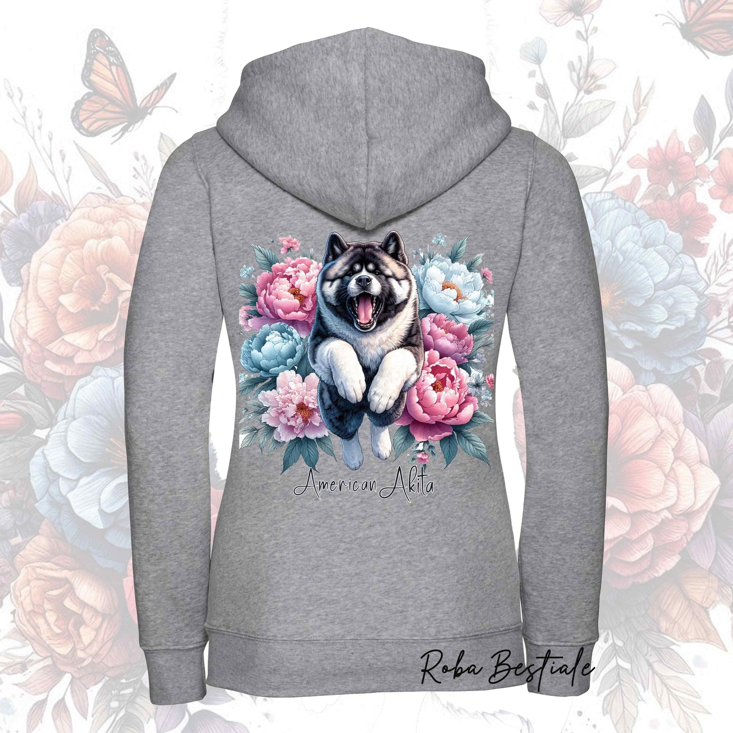 Felpa PEONY - AKITA AMERICANO - Con Cappuccio e Full Zip, Uomo o Donna, in tanti colori - dalla XS alla 5XL