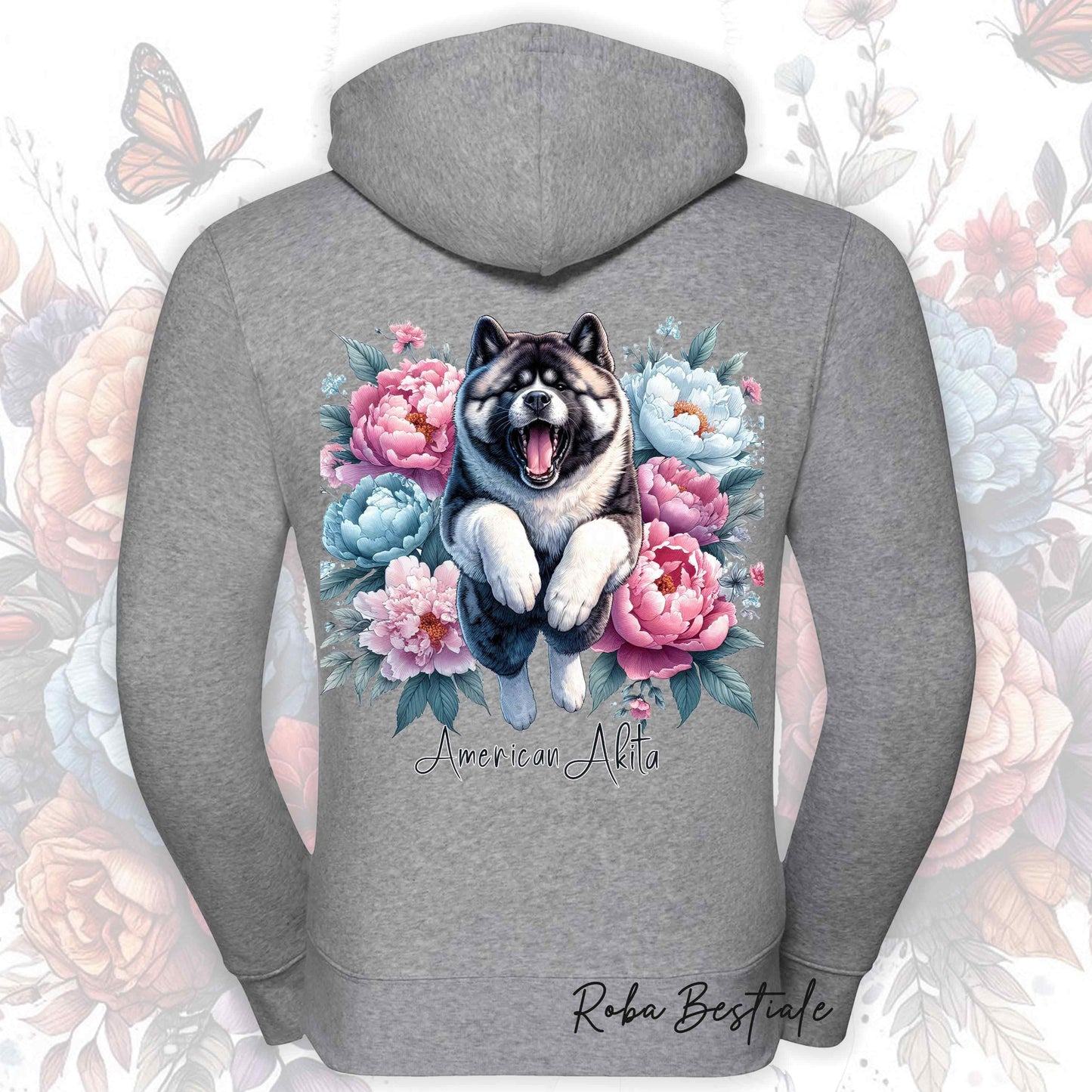 Felpa PEONY - AKITA AMERICANO - Con Cappuccio e Full Zip, Uomo o Donna, in tanti colori - dalla XS alla 5XL