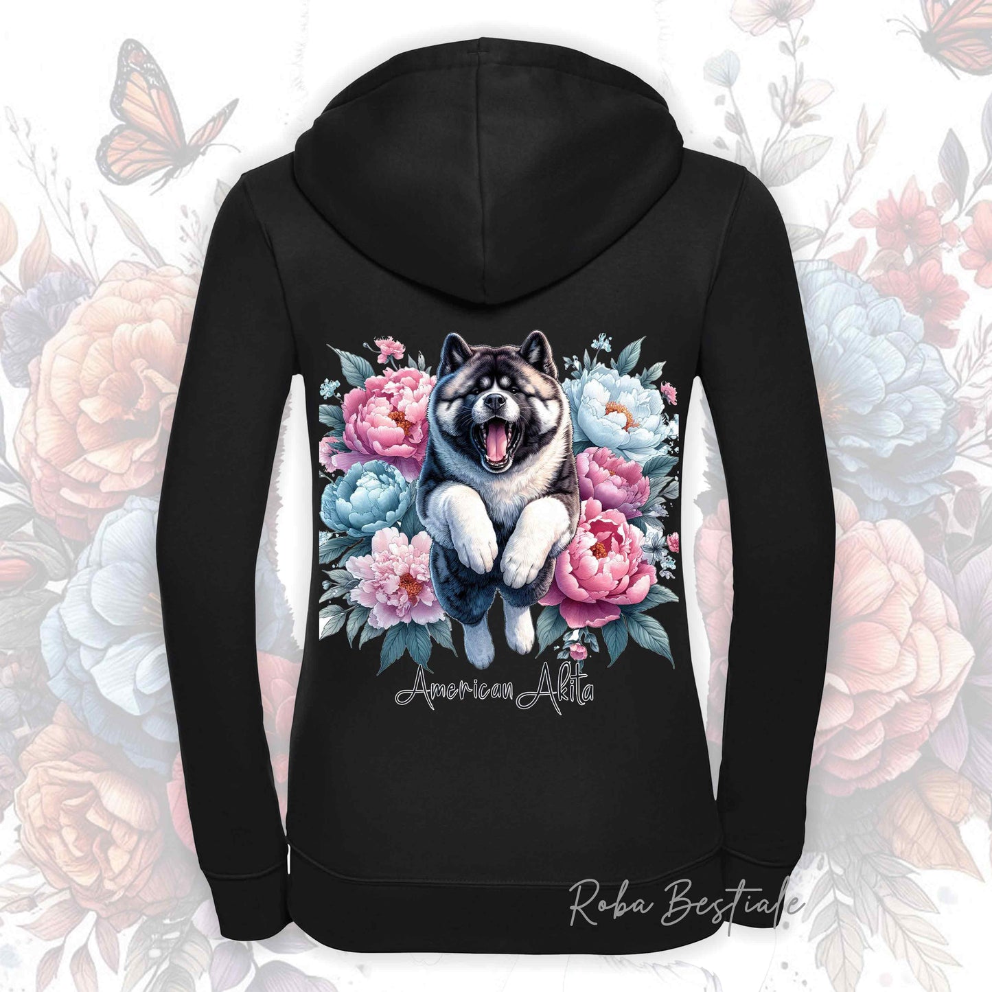 Felpa PEONY - AKITA AMERICANO - Con Cappuccio e Full Zip, Uomo o Donna, in tanti colori - dalla XS alla 5XL