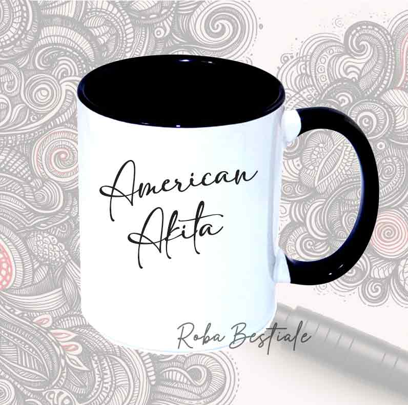 Tazza DOODLE - AKITA AMERICANO - In Ceramica, con manico e interno colorati - 330 ml
