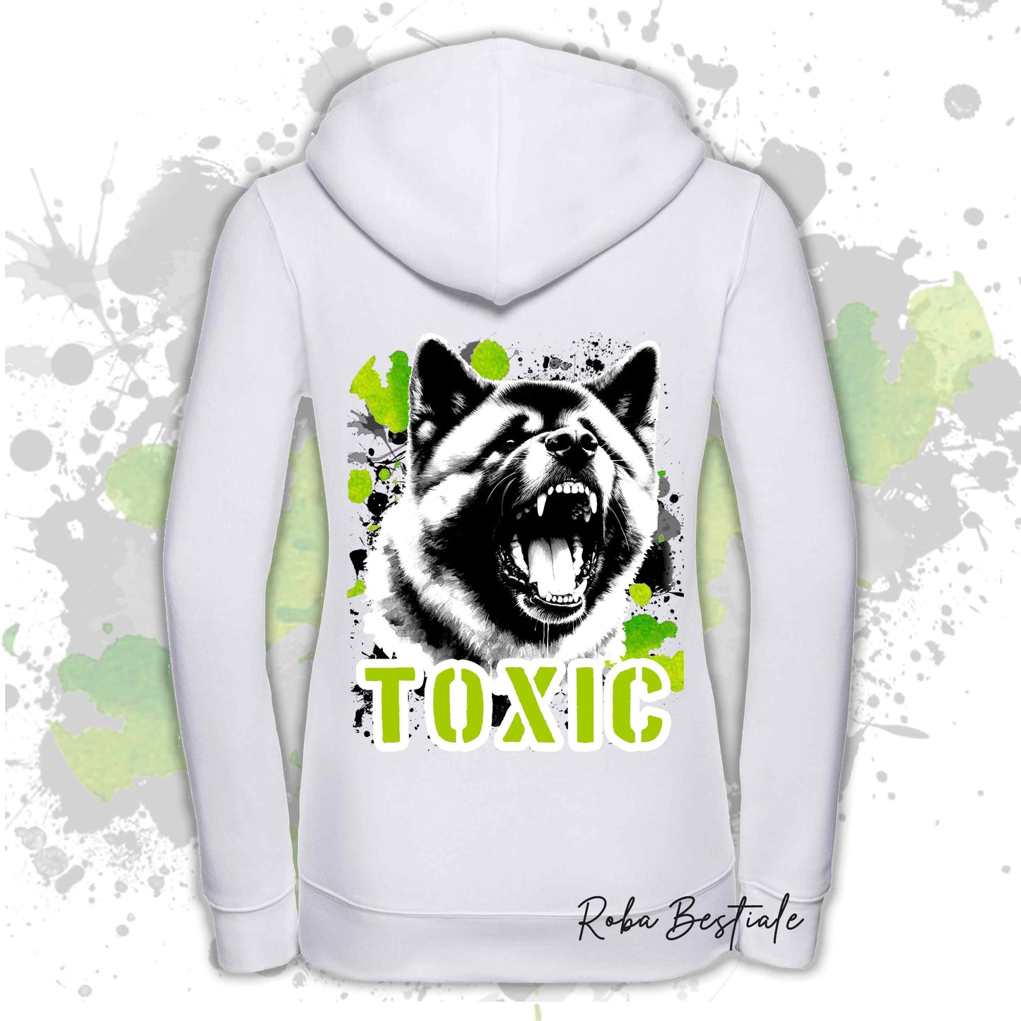 Felpa TOXIC - AKITA AMERICANO - Con Cappuccio e Full Zip, Uomo o Donna, in tanti colori - dalla XS alla 5XL
