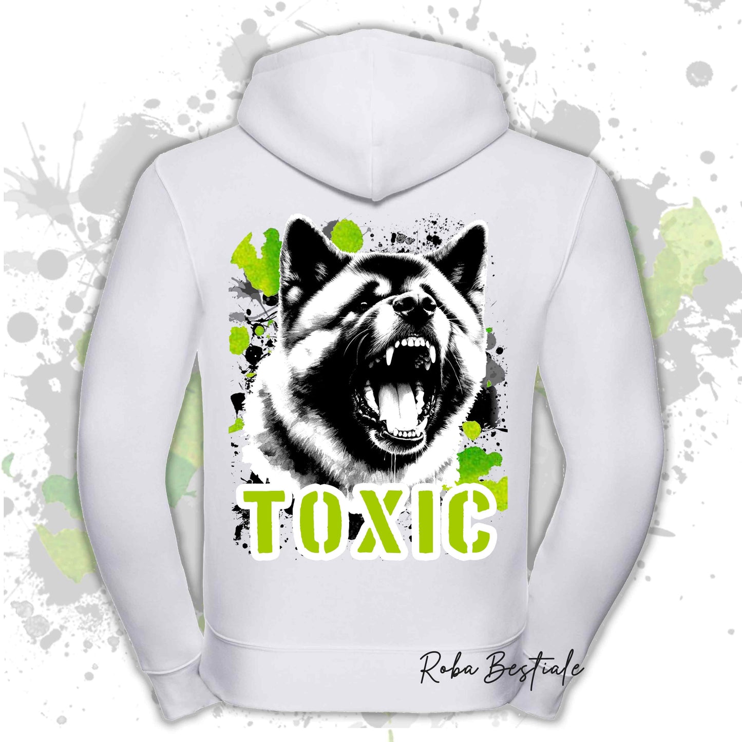 Felpa TOXIC - AKITA AMERICANO - Con Cappuccio e Full Zip, Uomo o Donna, in tanti colori - dalla XS alla 5XL