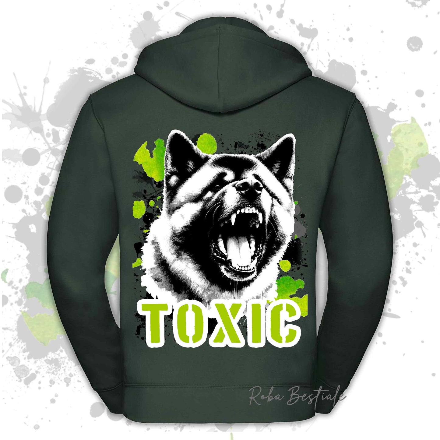 Felpa TOXIC - AKITA AMERICANO - Con Cappuccio e Full Zip, Uomo o Donna, in tanti colori - dalla XS alla 5XL