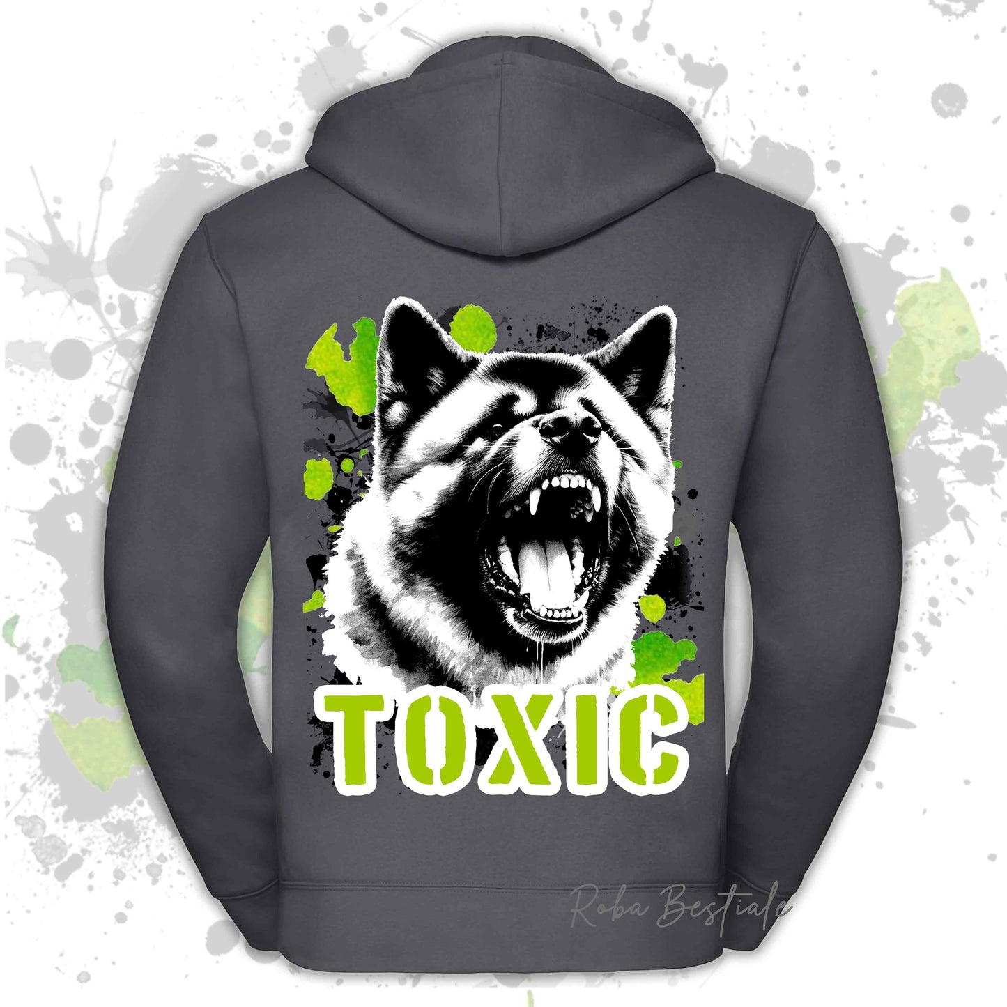Felpa TOXIC - AKITA AMERICANO - Con Cappuccio e Full Zip, Uomo o Donna, in tanti colori - dalla XS alla 5XL
