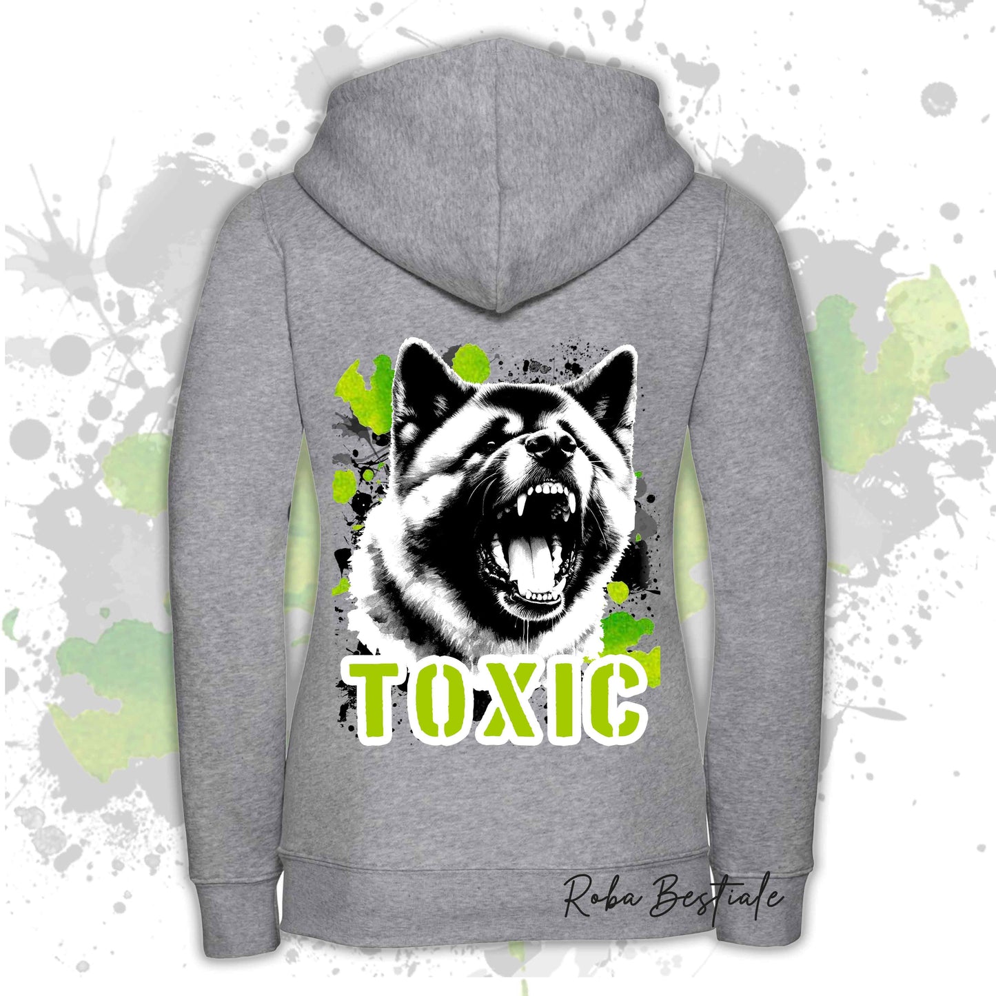 Felpa TOXIC - AKITA AMERICANO - Con Cappuccio e Full Zip, Uomo o Donna, in tanti colori - dalla XS alla 5XL