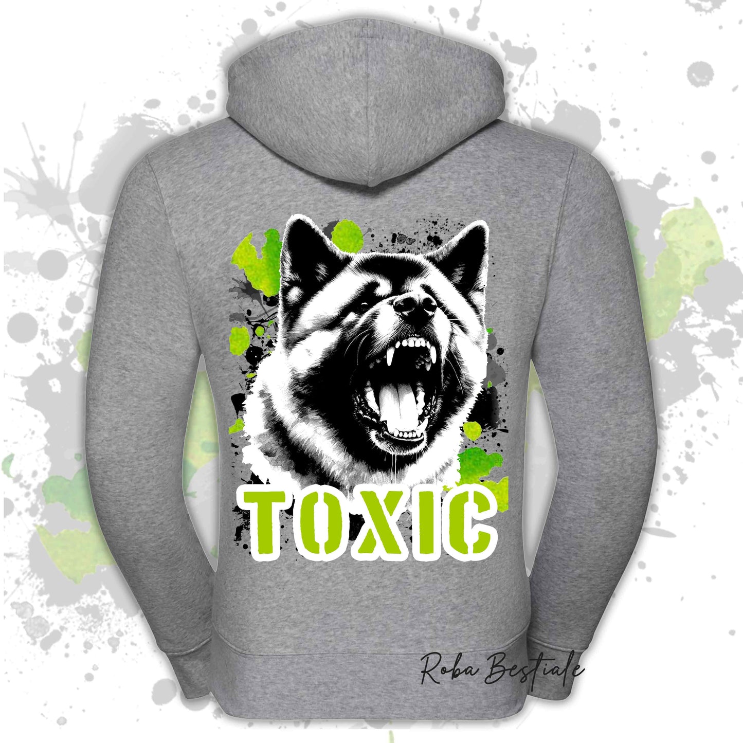 Felpa TOXIC - AKITA AMERICANO - Con Cappuccio e Full Zip, Uomo o Donna, in tanti colori - dalla XS alla 5XL