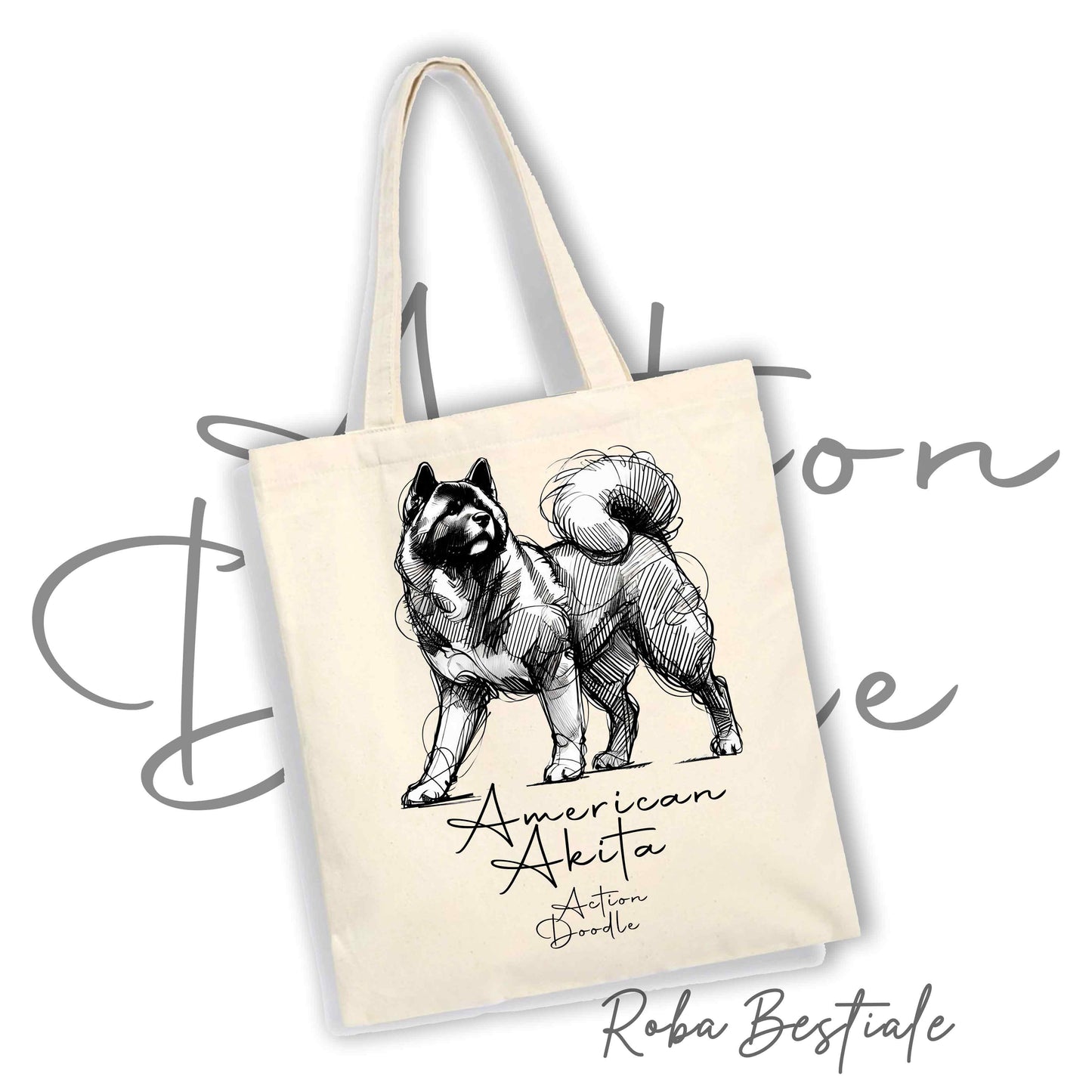 Shopper ACTION DOODLE - AKITA AMERICANO 1 - Diversi colori disponibili, 100% Cotone