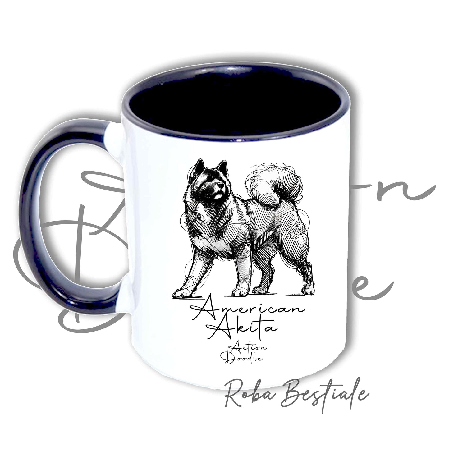 Tazza ACTION DOODLE - AKITA AMERICANO 1 - In Ceramica, con manico e interno colorati - 330 ml