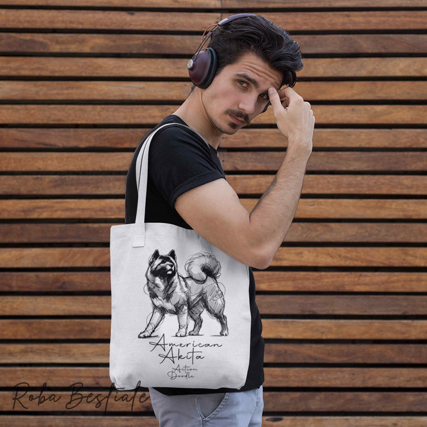Shopper ACTION DOODLE - AKITA AMERICANO 1 - Diversi colori disponibili, 100% Cotone