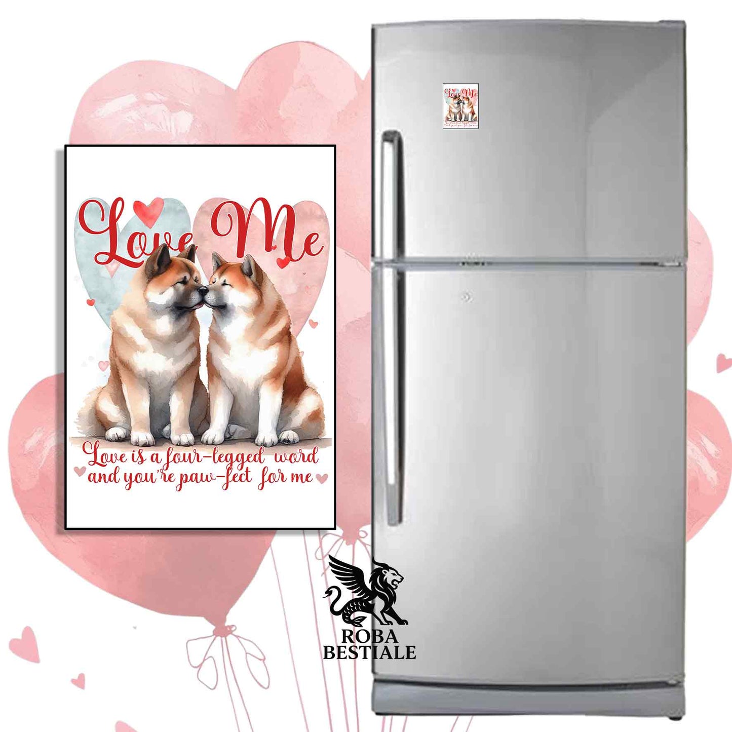 LOVE ME Magnet - AMERICAN AKITA White Fawn - in MDF - 7x5 cm