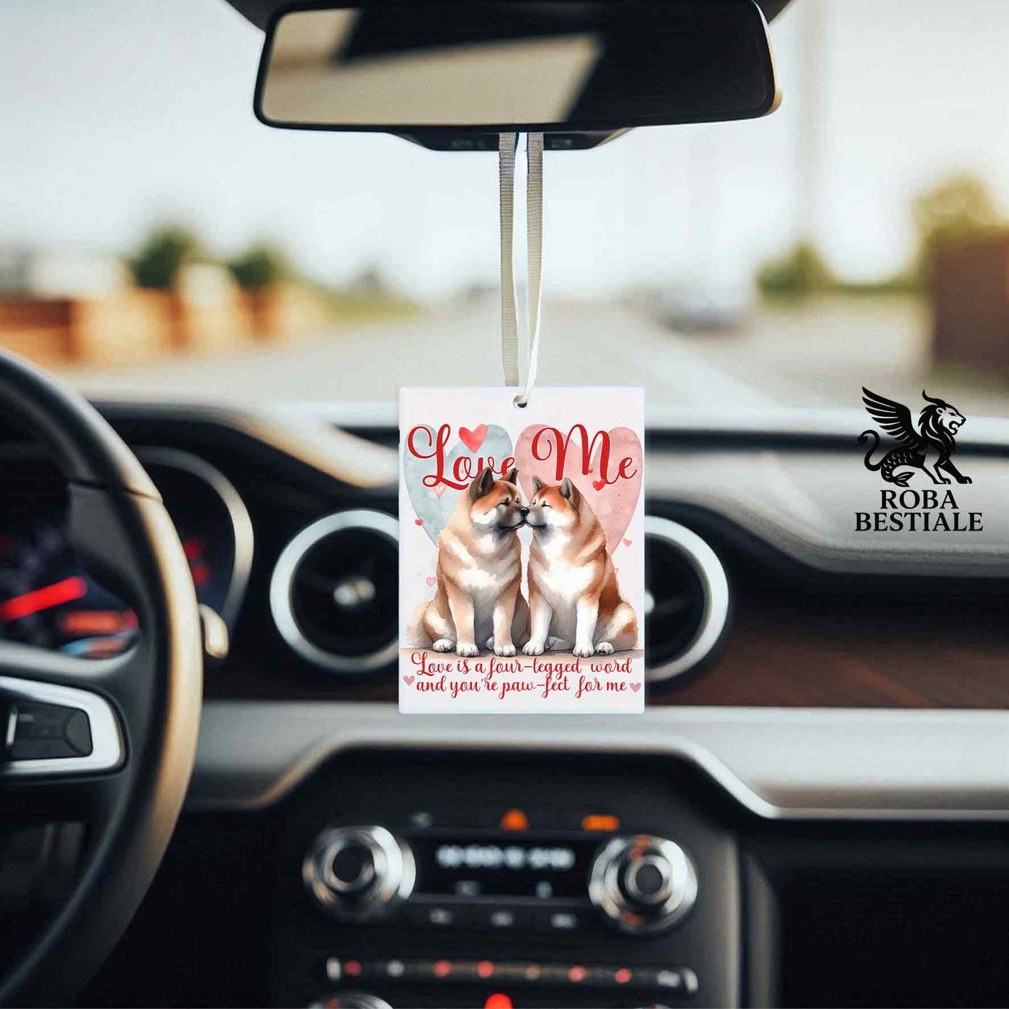 Deodorante Auto LOVE ME - AKITA AMERICANO Bianco Fulvo - In Feltro, con cordino - 7,5 x 10 cm