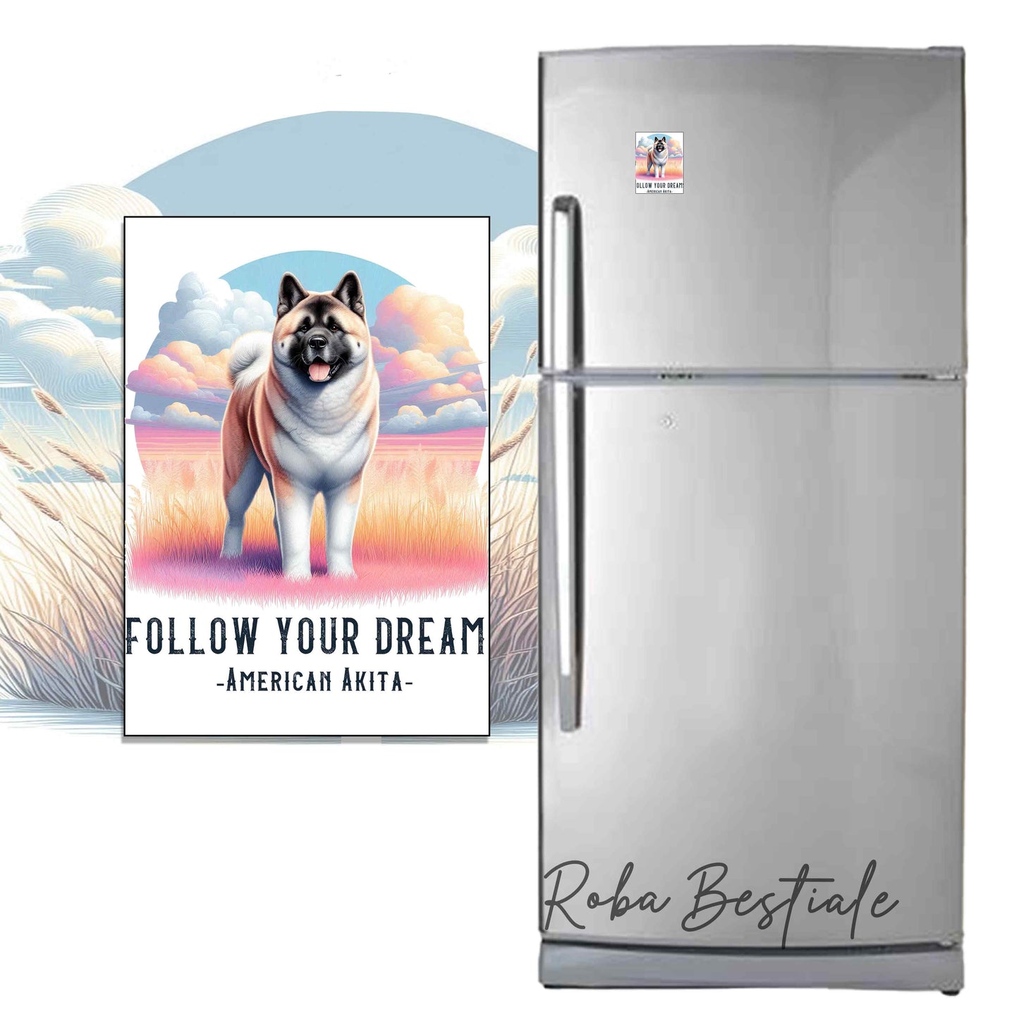 Calamita QUOTES "DREAM" - AKITA AMERICANO Bianco Fulvo - in MDF, 7x5 cm